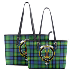 Gordon Old Ancient Tartan Crest Leather Tote Bag