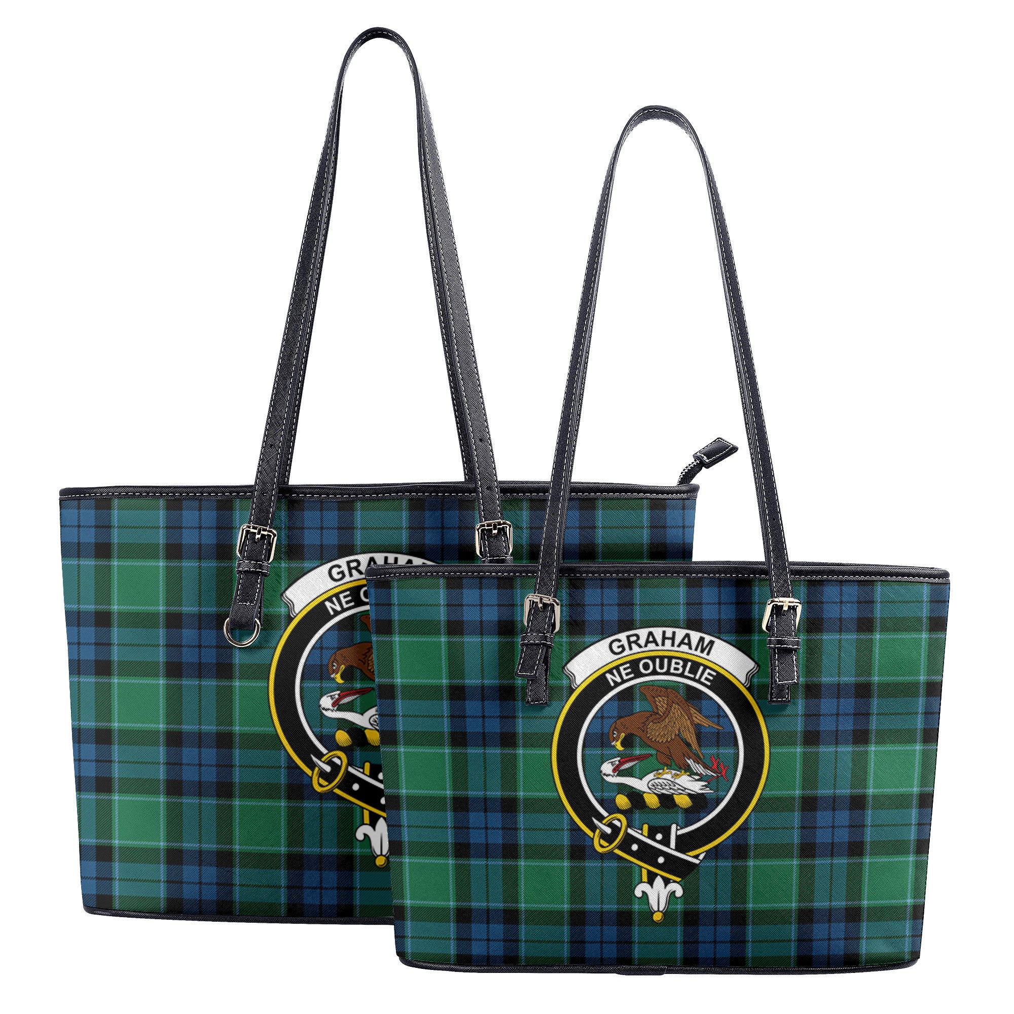 Graham of Menteith Ancient Tartan Crest Leather Tote Bag