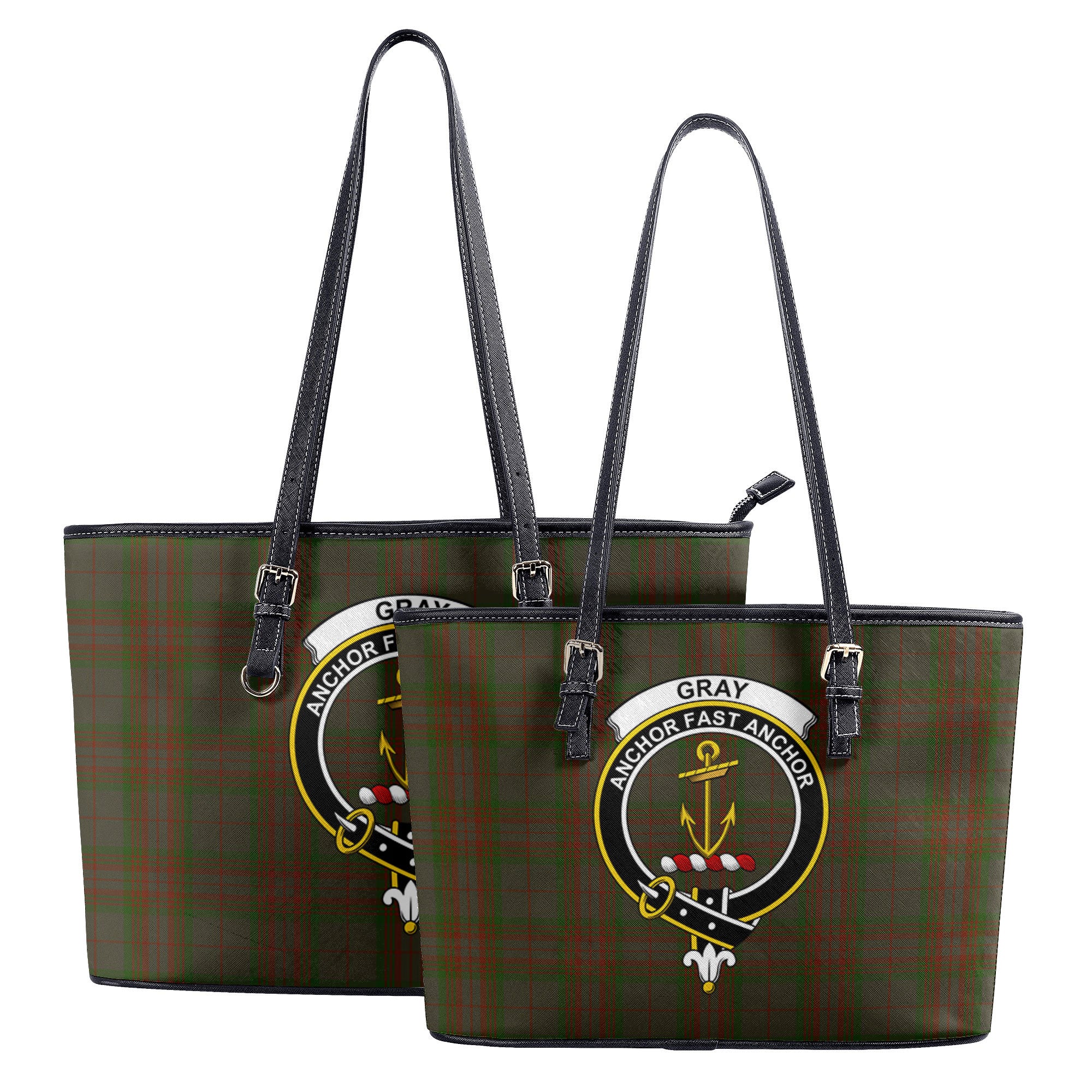 Gray Tartan Crest Leather Tote Bag