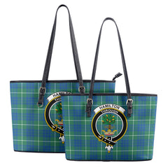 Hamilton Hunting Ancient Tartan Crest Leather Tote Bag