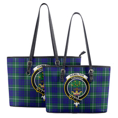 Hamilton Hunting Modern Tartan Crest Leather Tote Bag