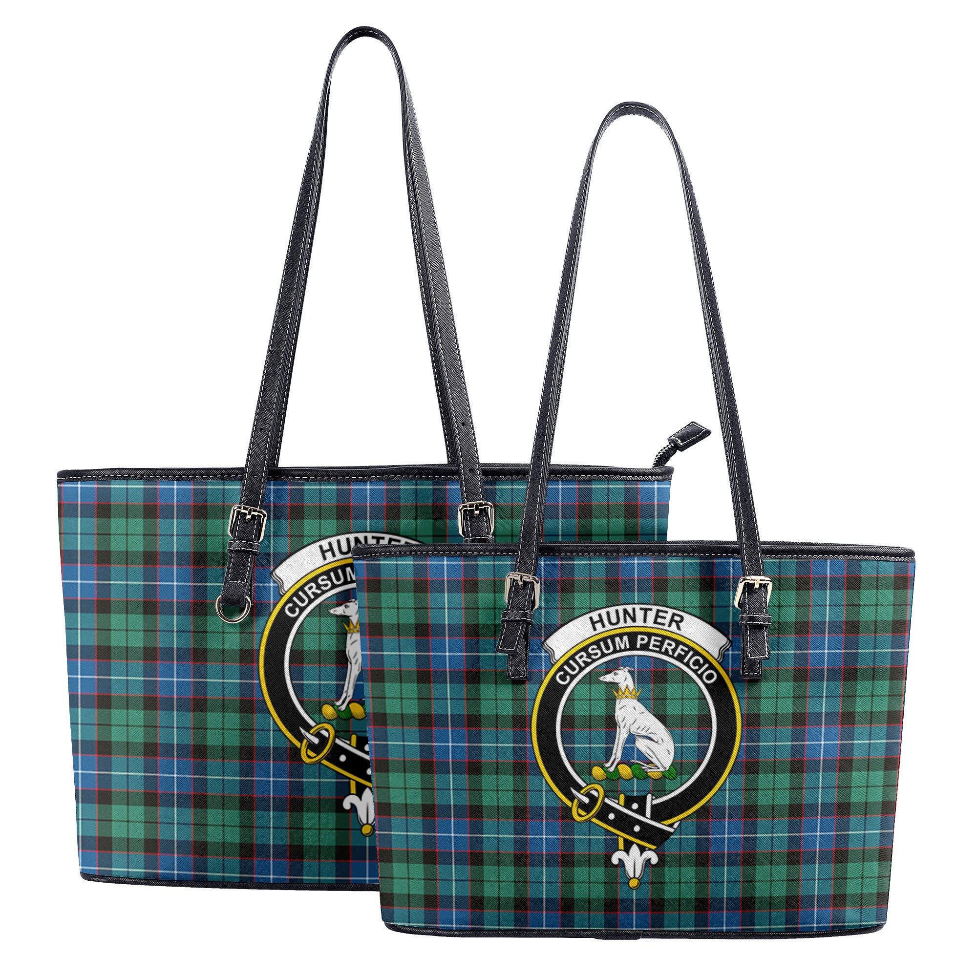 Hunter Ancient Tartan Crest Leather Tote Bag