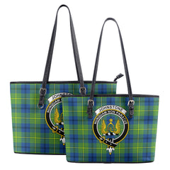 Johnstone Ancient Tartan Crest Leather Tote Bag