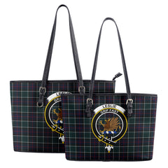 Leslie Hunting Modern Tartan Crest Leather Tote Bag