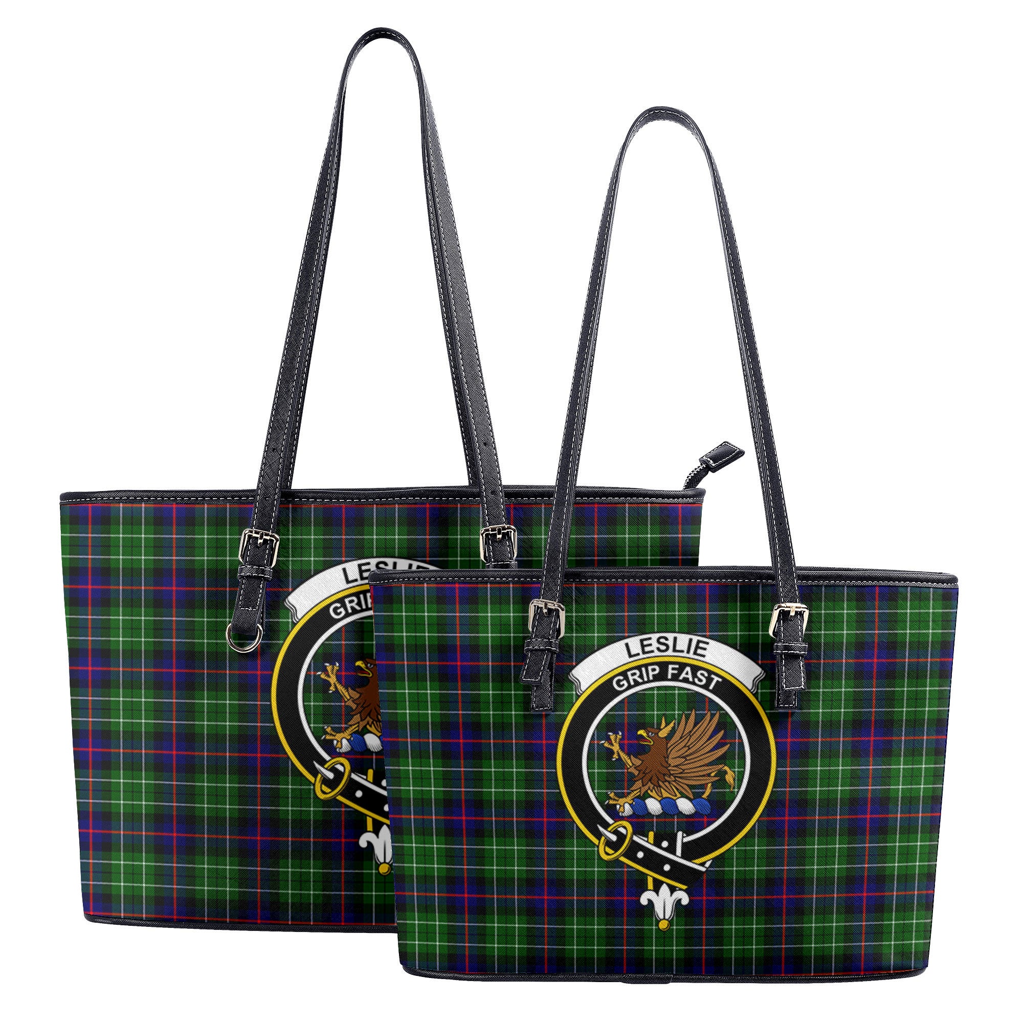 Leslie Hunting Tartan Crest Leather Tote Bag