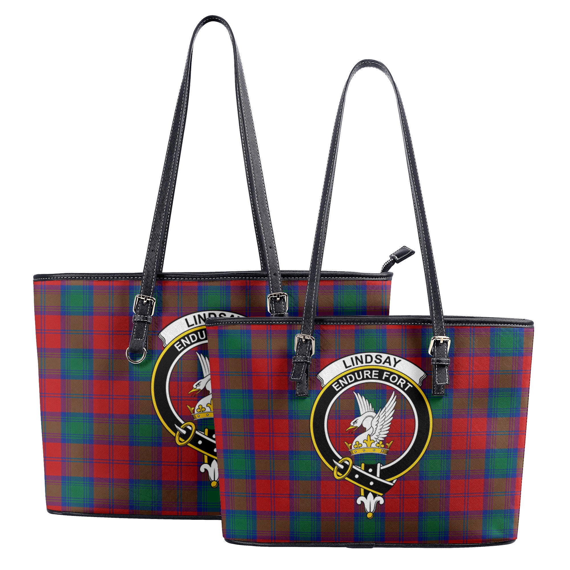 Lindsay Modern Tartan Crest Leather Tote Bag