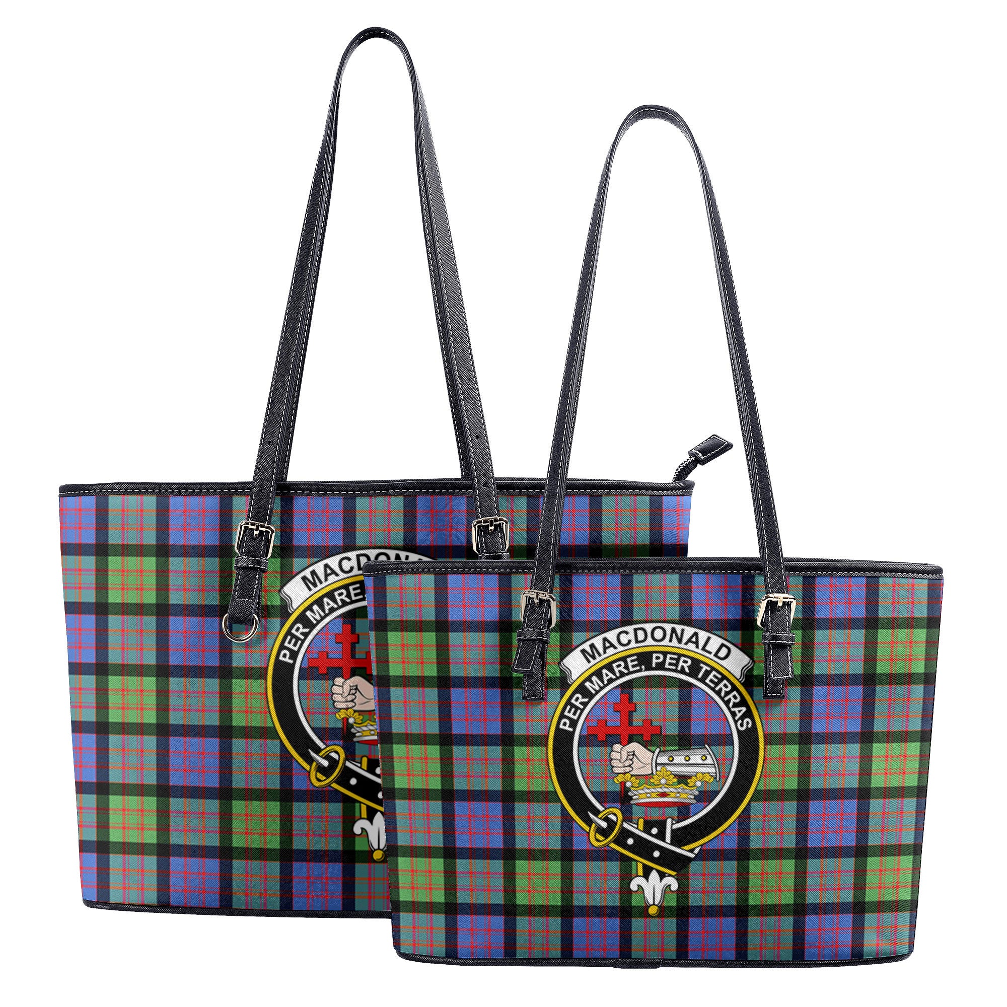 MacDonald Ancient Tartan Crest Leather Tote Bag