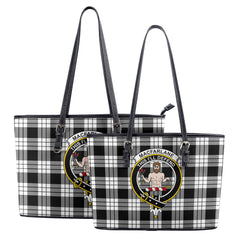 MacFarlane Black _ White Tartan Crest Leather Tote Bag