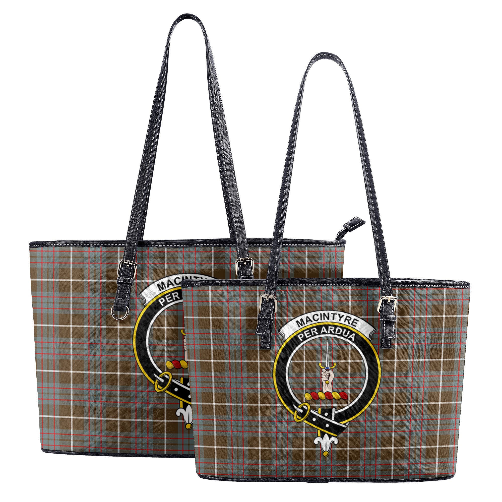 MacIntyre Hunting Weathered Tartan Crest Leather Tote Bag