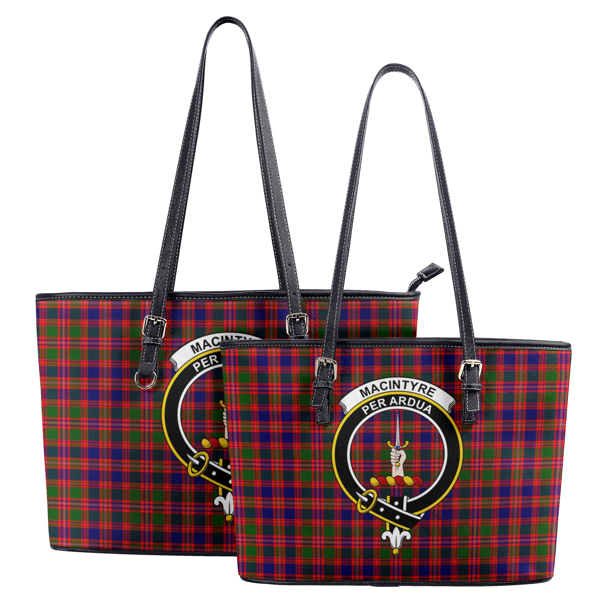 MacIntyre Modern Tartan Crest Leather Tote Bag