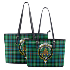 MacKenzie Ancient Tartan Crest Leather Tote Bag