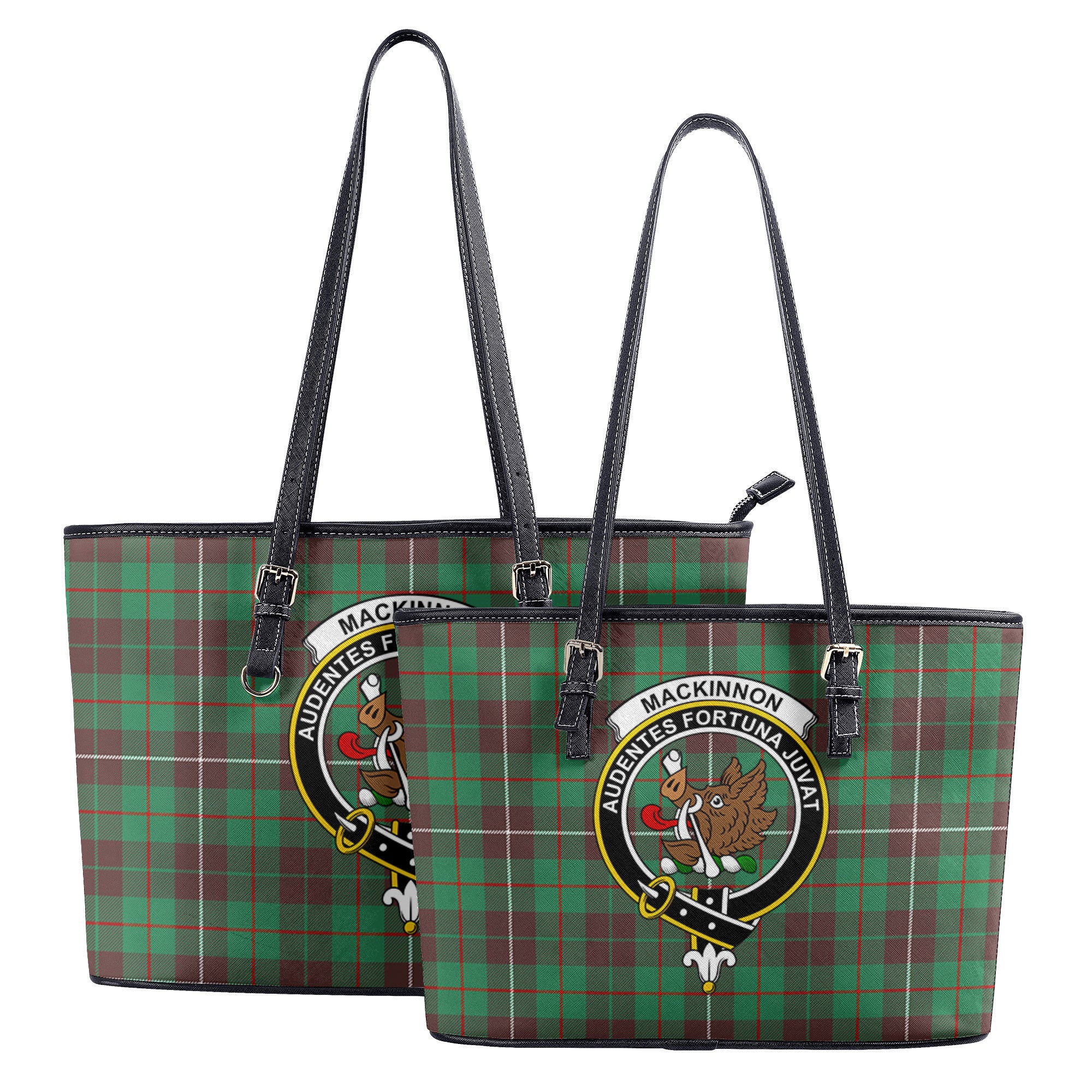 MacKinnon Hunting Ancient Tartan Crest Leather Tote Bag