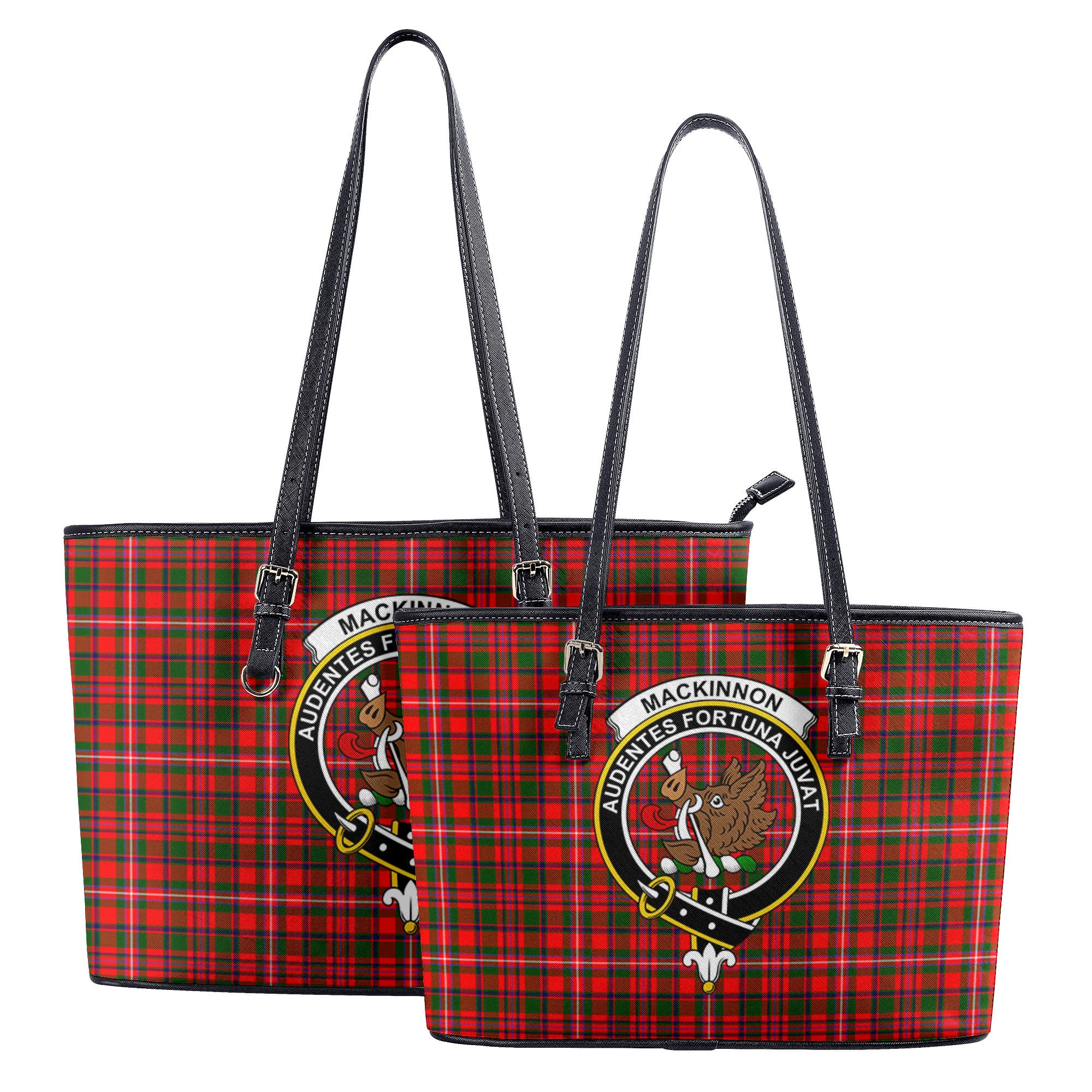 MacKinnon Modern Tartan Crest Leather Tote Bag