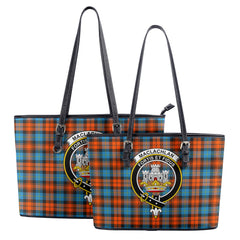 MacLachlan Ancient Tartan Crest Leather Tote Bag