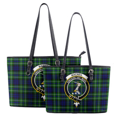 MacNeil of Colonsay Modern Tartan Crest Leather Tote Bag