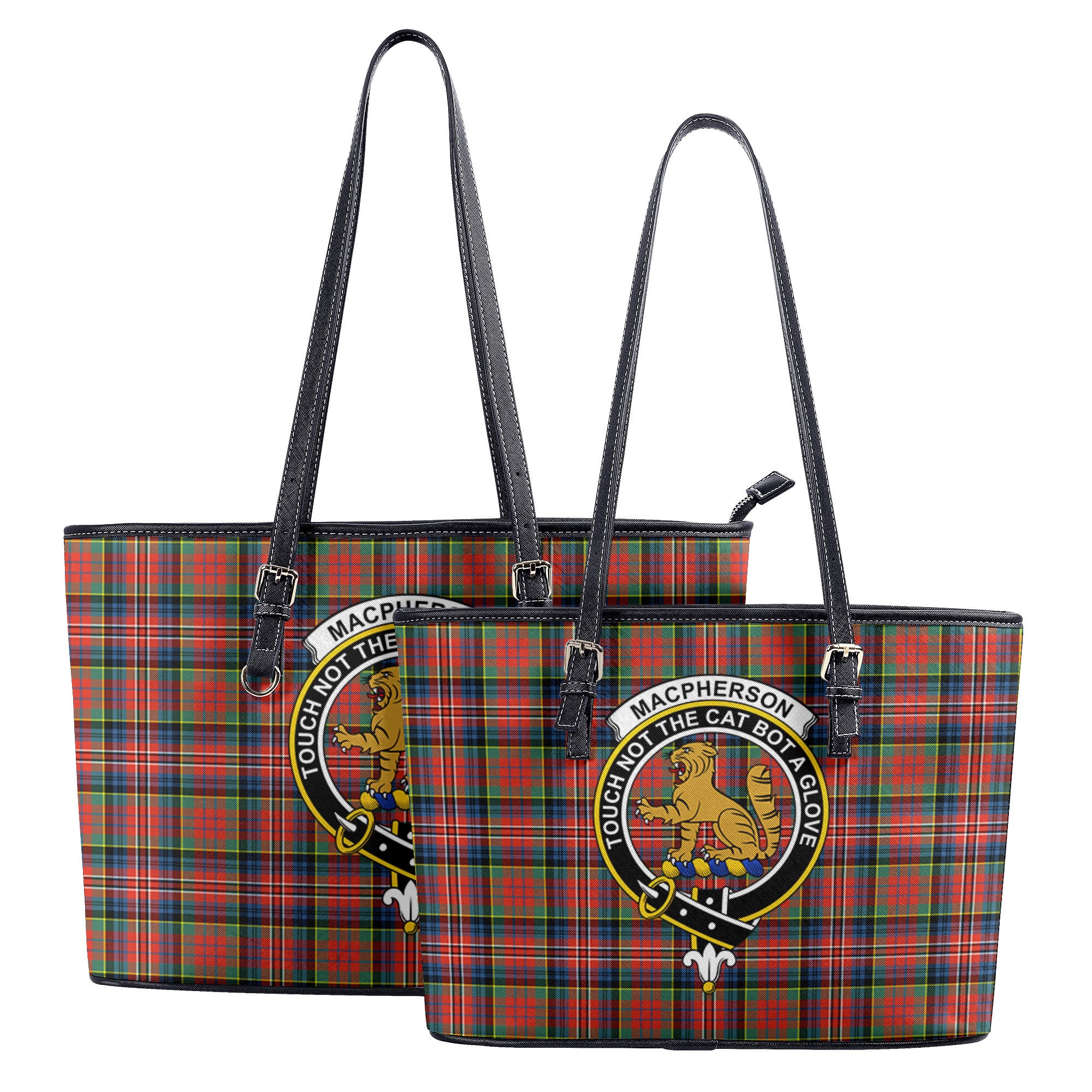 MacPherson Ancient Tartan Crest Leather Tote Bag