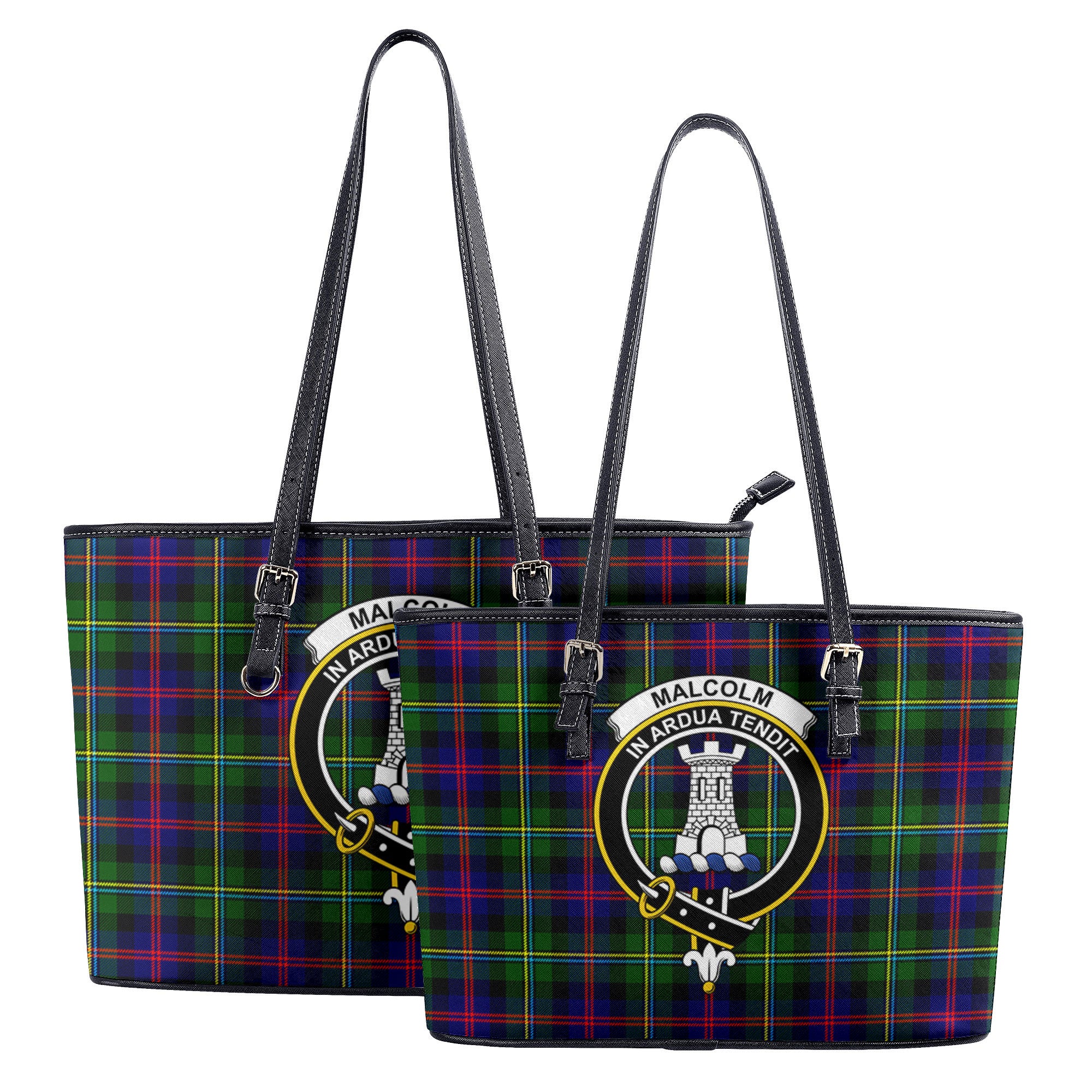 Malcolm (or MacCallum) Tartan Crest Leather Tote Bag