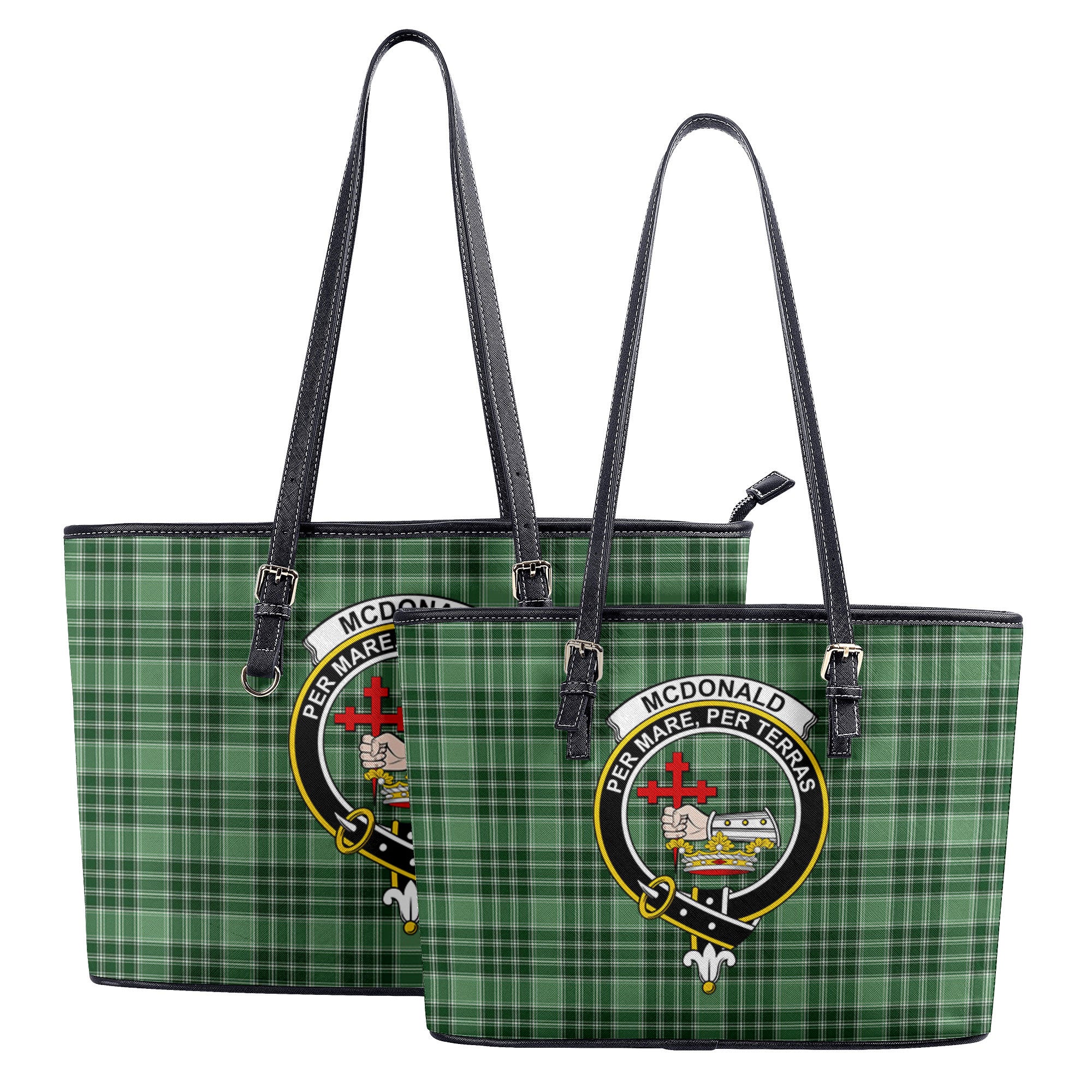 McDonald Lord of the Isles Hunting Tartan Crest Leather Tote Bag