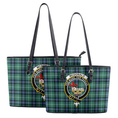 McDonald of the Isles Hunting Ancient Tartan Crest Leather Tote Bag