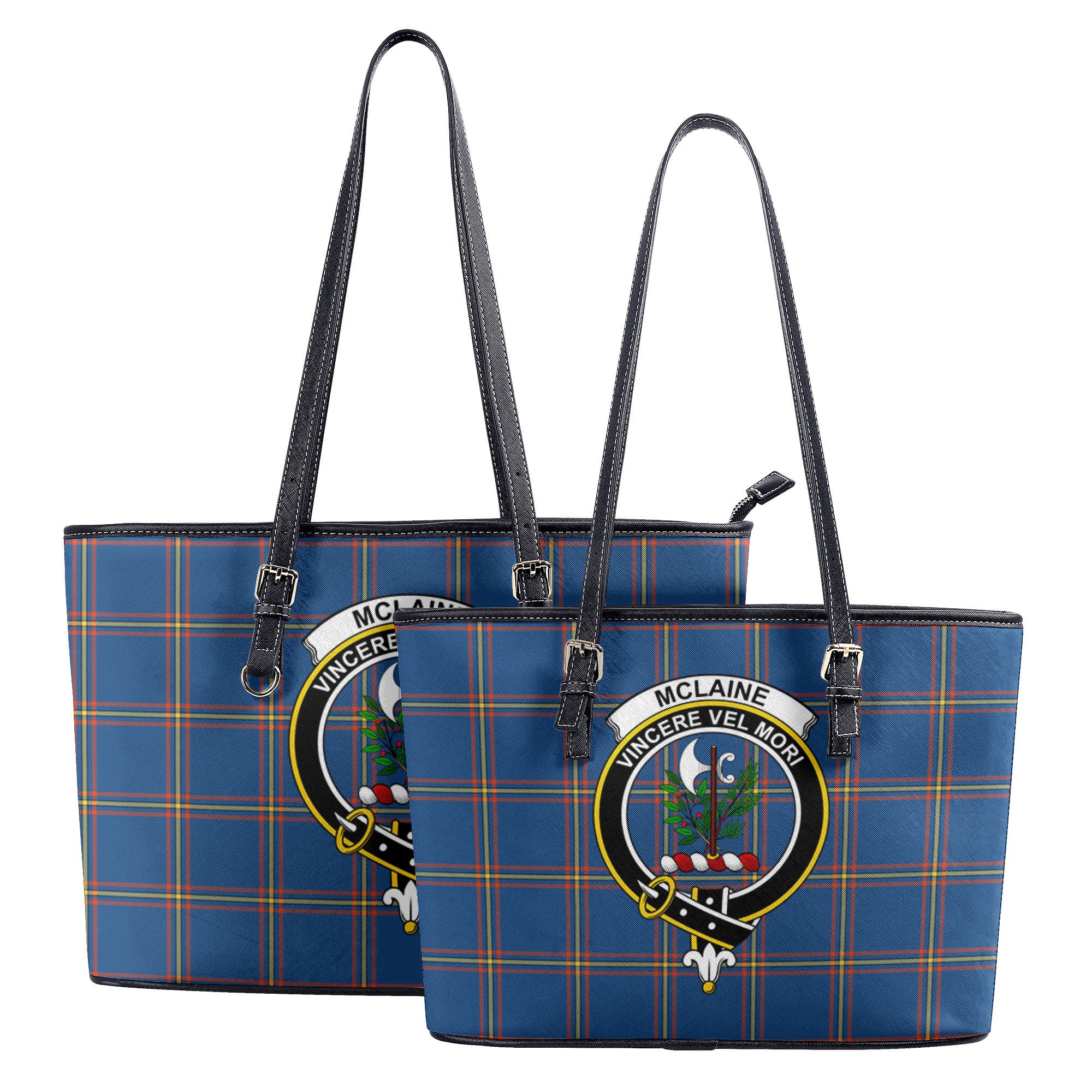 McLaine of Loch Buie Hunting Ancient Tartan Crest Leather Tote Bag