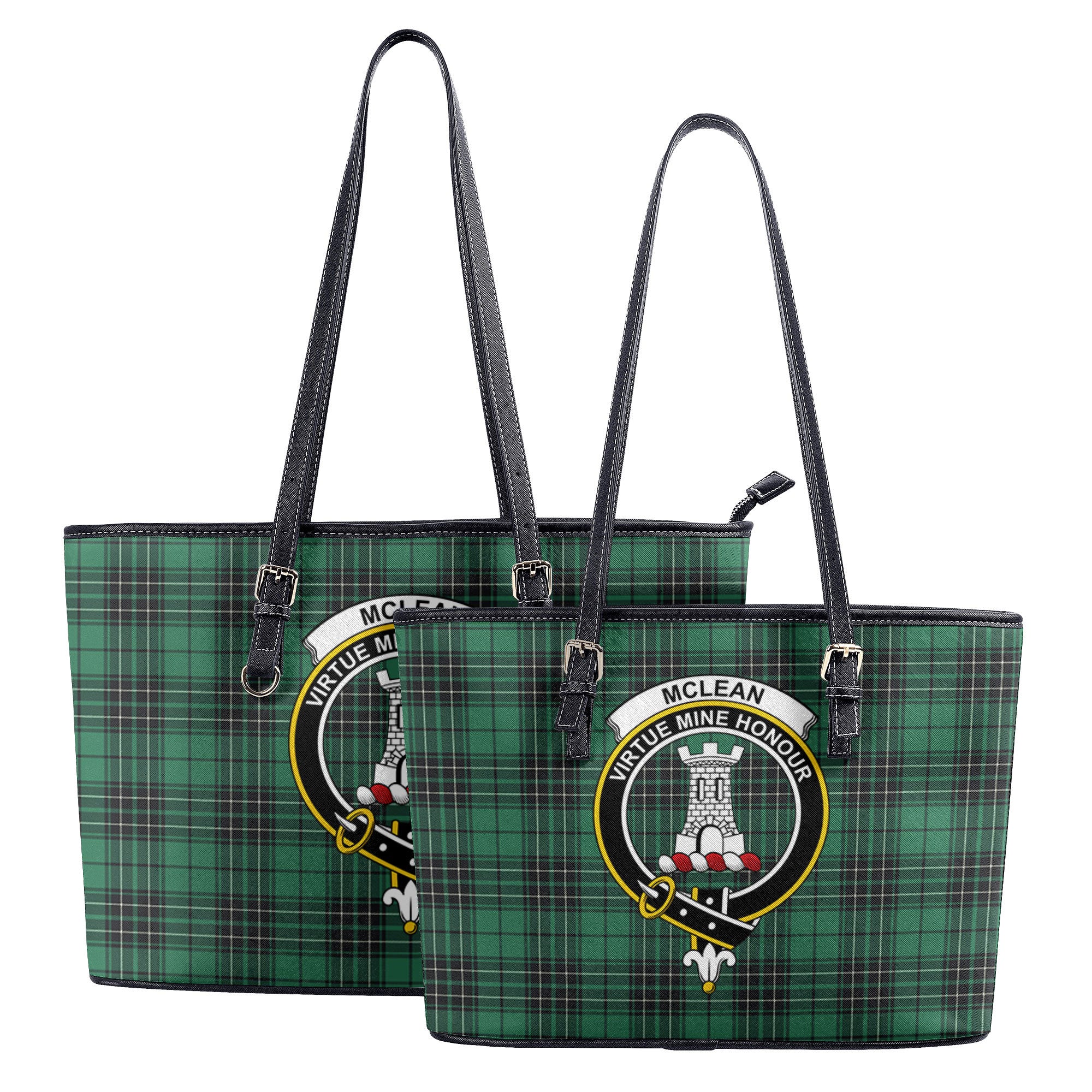 McLean Hunting Ancient Tartan Crest Leather Tote Bag