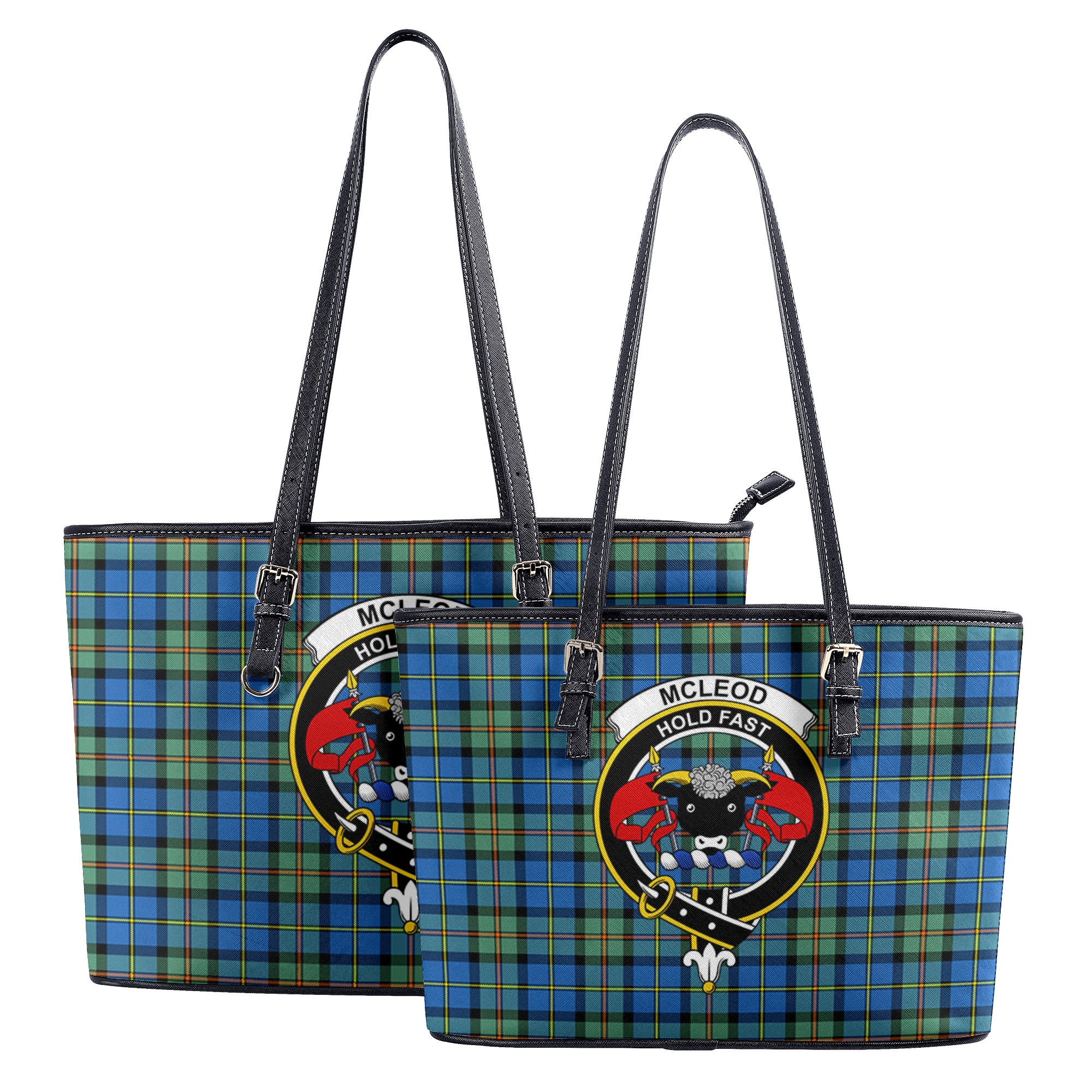 McLeod of Harris Ancient Tartan Crest Leather Tote Bag