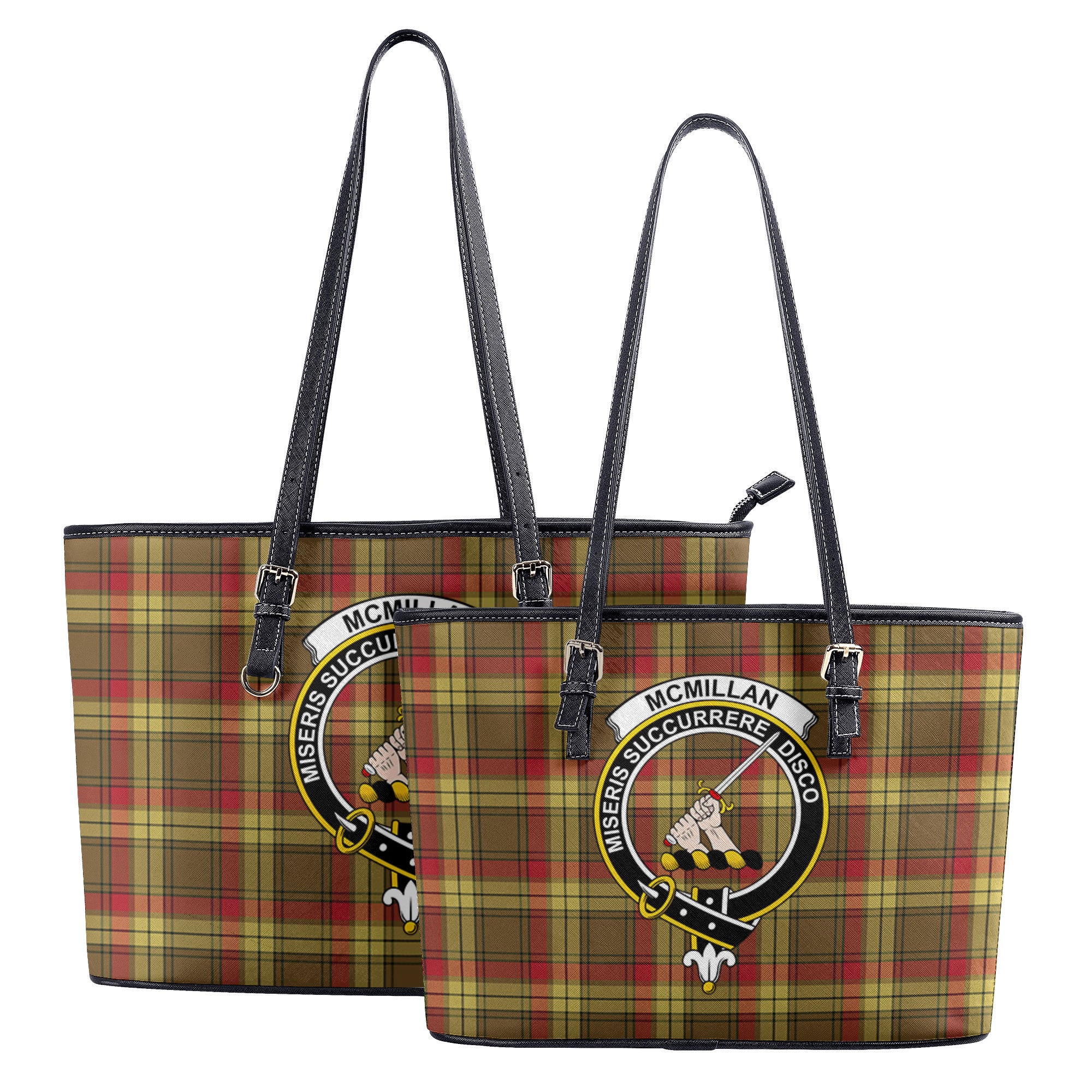 McMillan Old Weathered Tartan Crest Leather Tote Bag