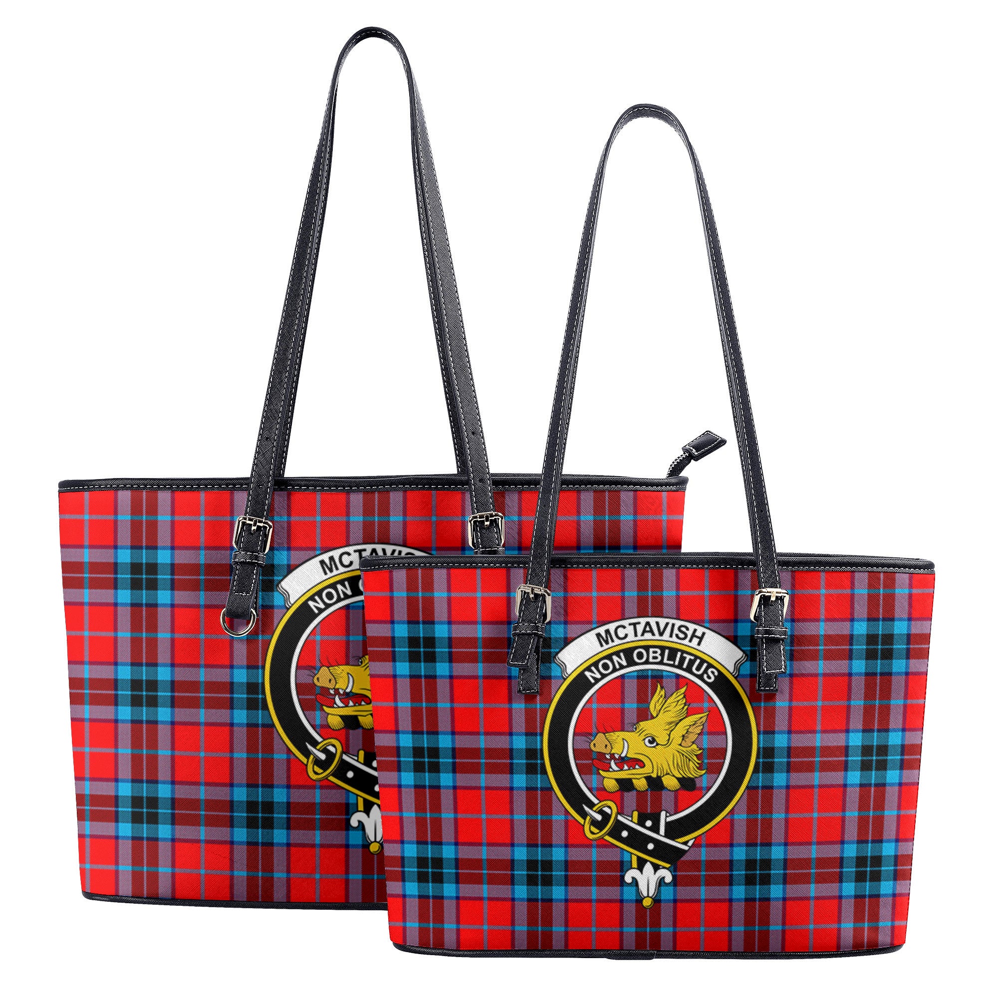 McTavish Modern Tartan Crest Leather Tote Bag