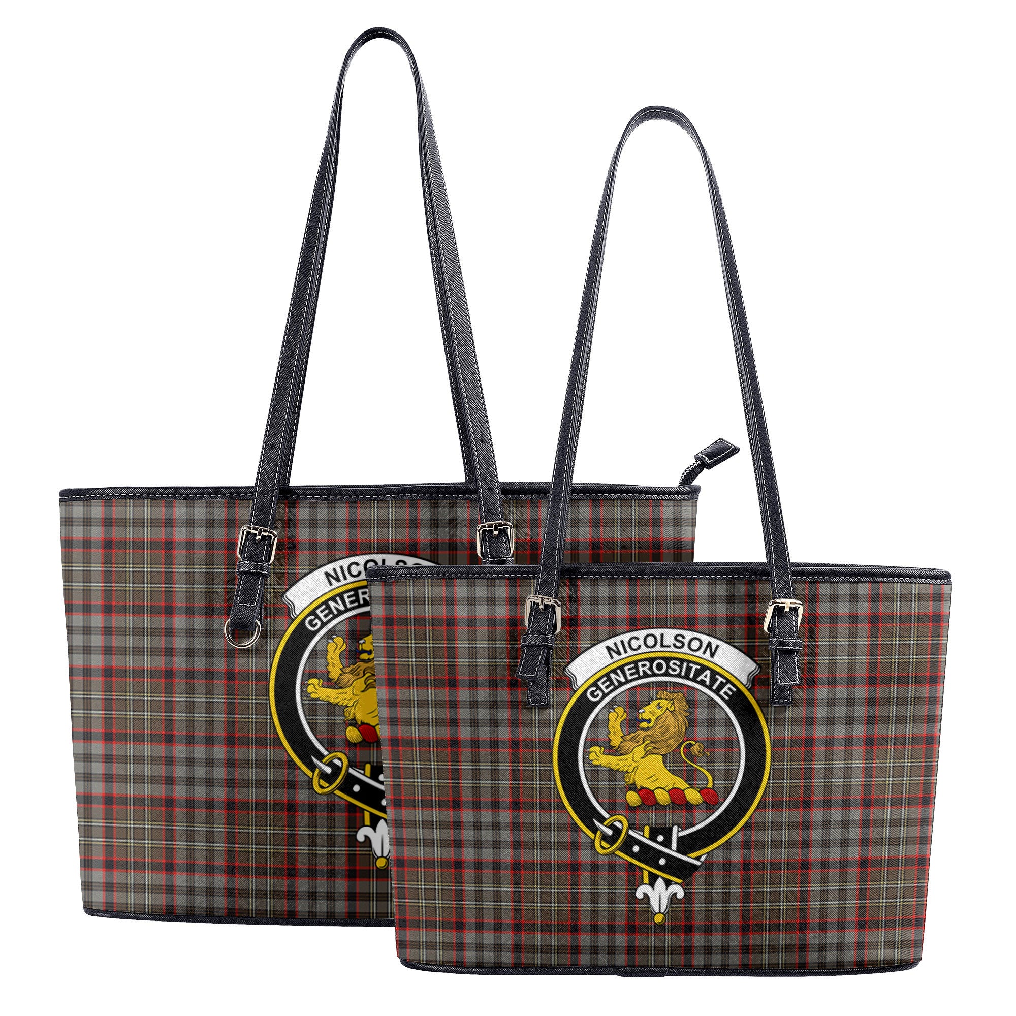 Nicolson Hunting Weathered Tartan Crest Leather Tote Bag