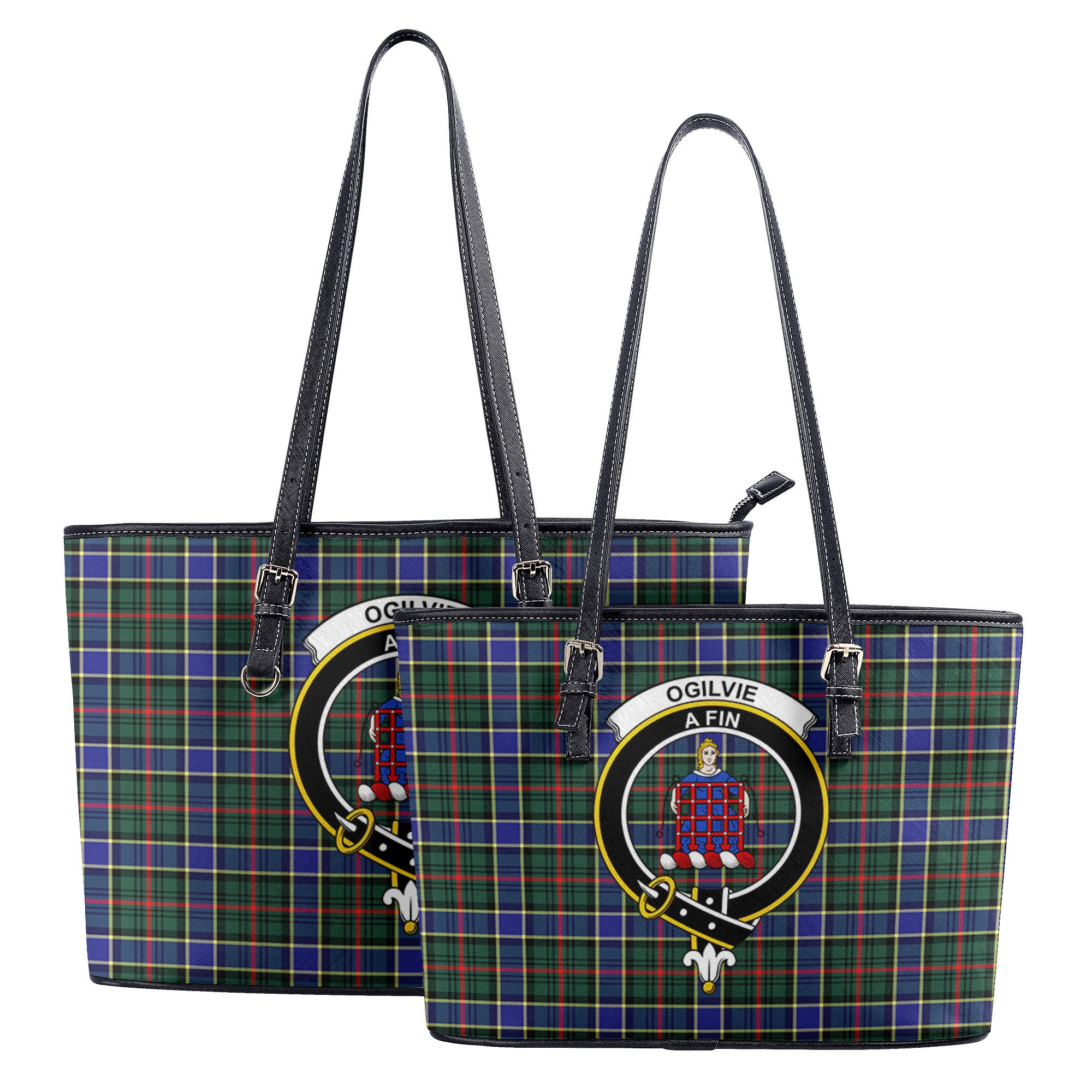 Ogilvie Hunting Modern Tartan Crest Leather Tote Bag