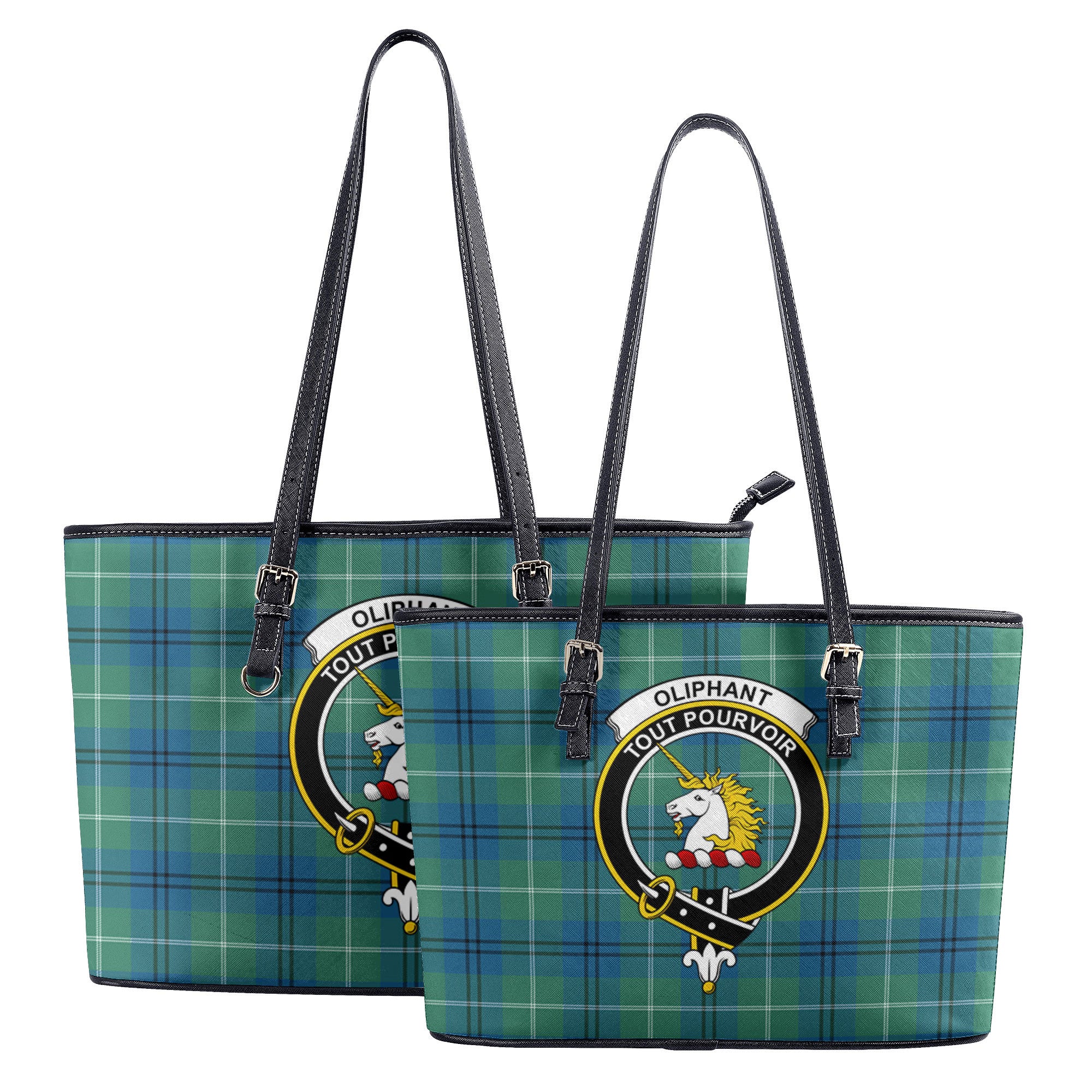 Oliphant Ancient Tartan Crest Leather Tote Bag