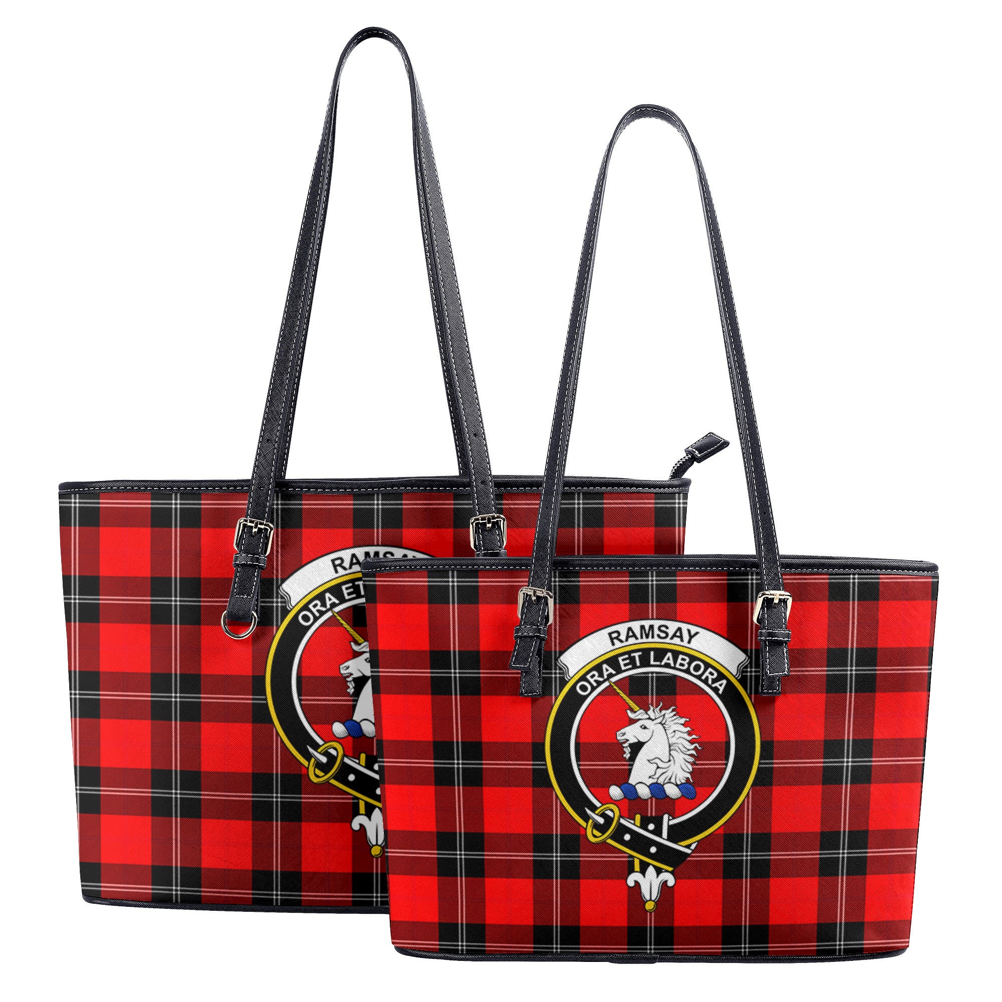 Ramsay Modern Tartan Crest Leather Tote Bag