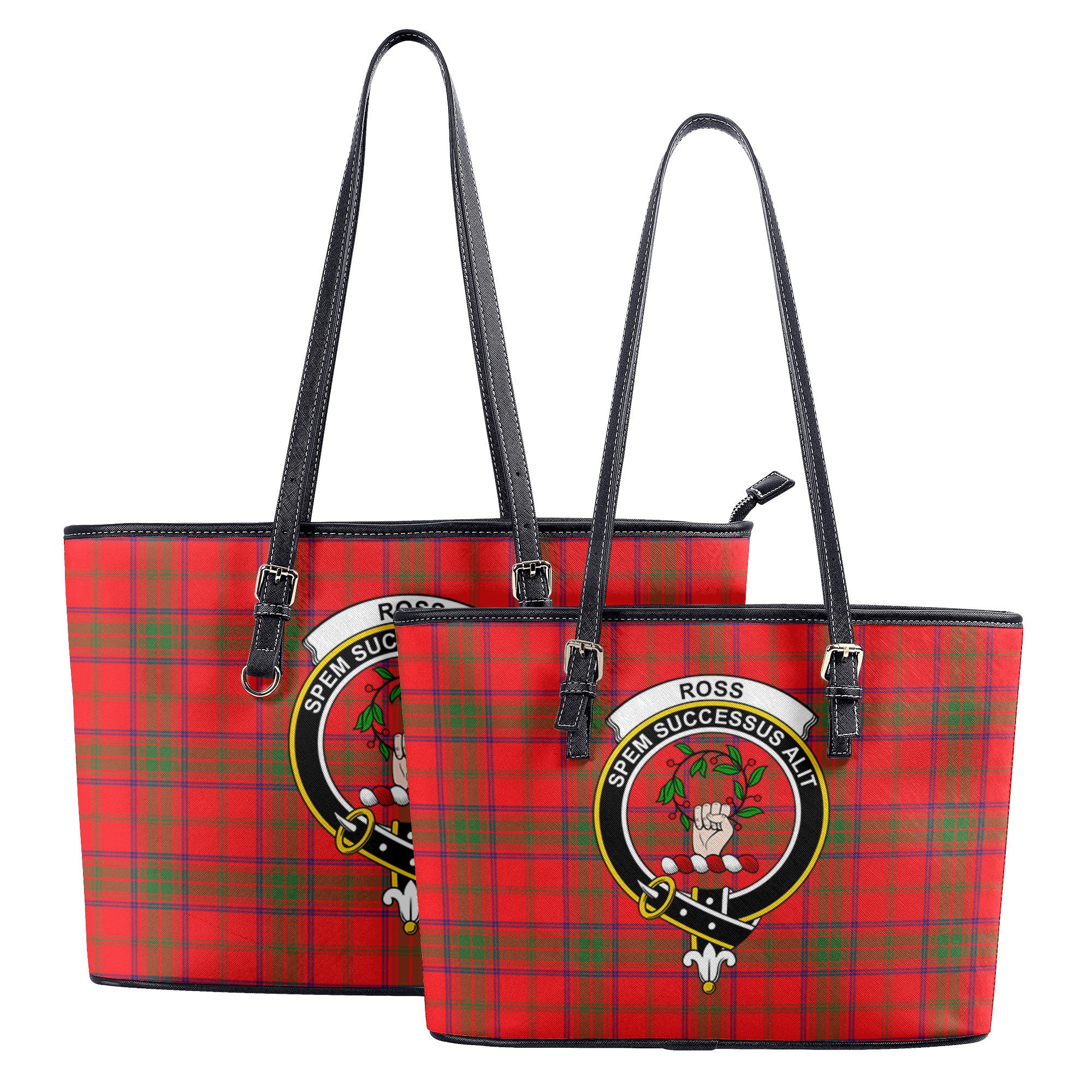 Ross Modern Tartan Crest Leather Tote Bag