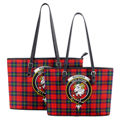 Ruthven Modern Tartan Crest Leather Tote Bag