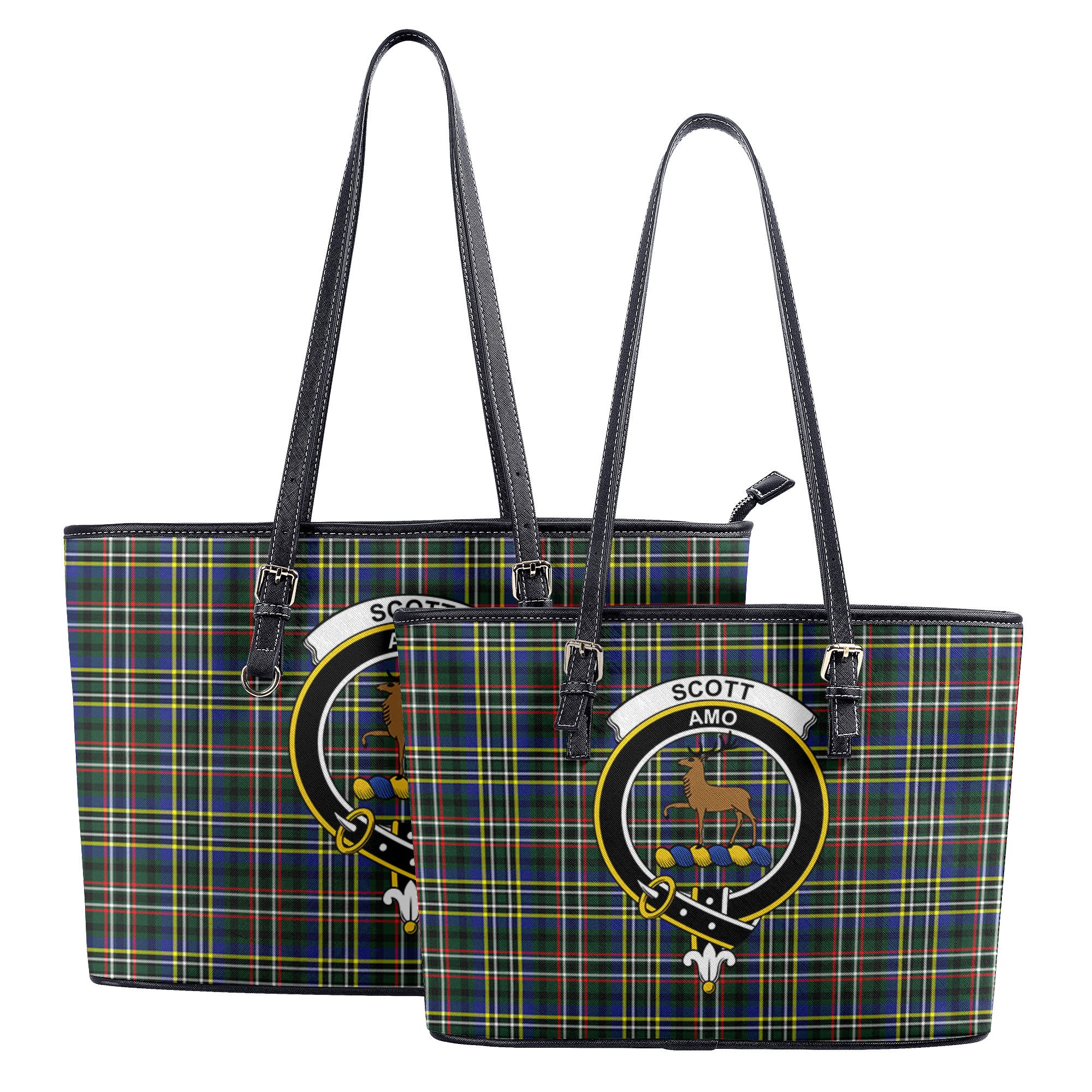 Scott Green Modern Tartan Crest Leather Tote Bag