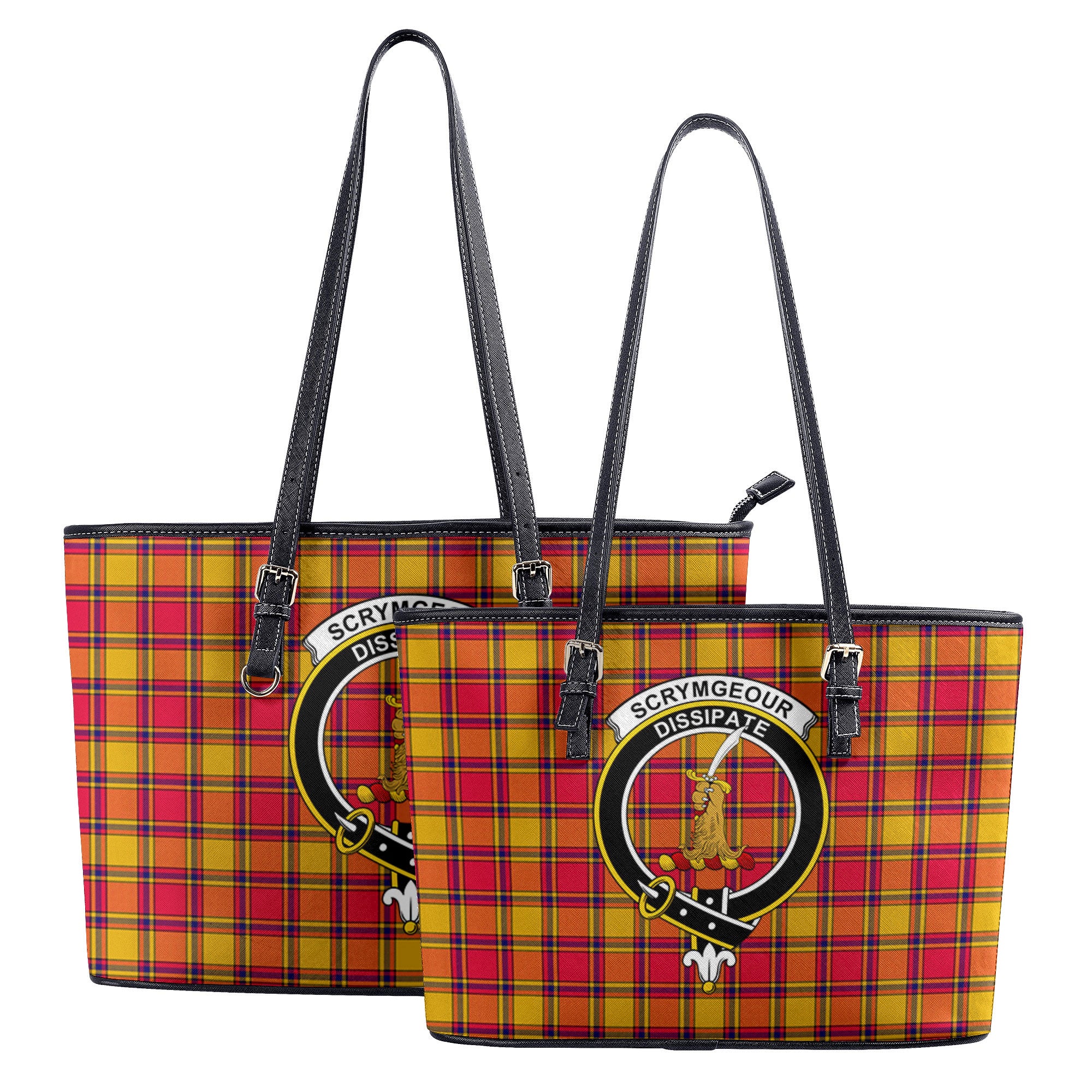 Scrymgeour Tartan Crest Leather Tote Bag