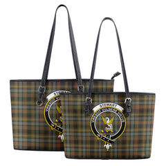 Stewart Hunting Weathered Tartan Crest Leather Tote Bag