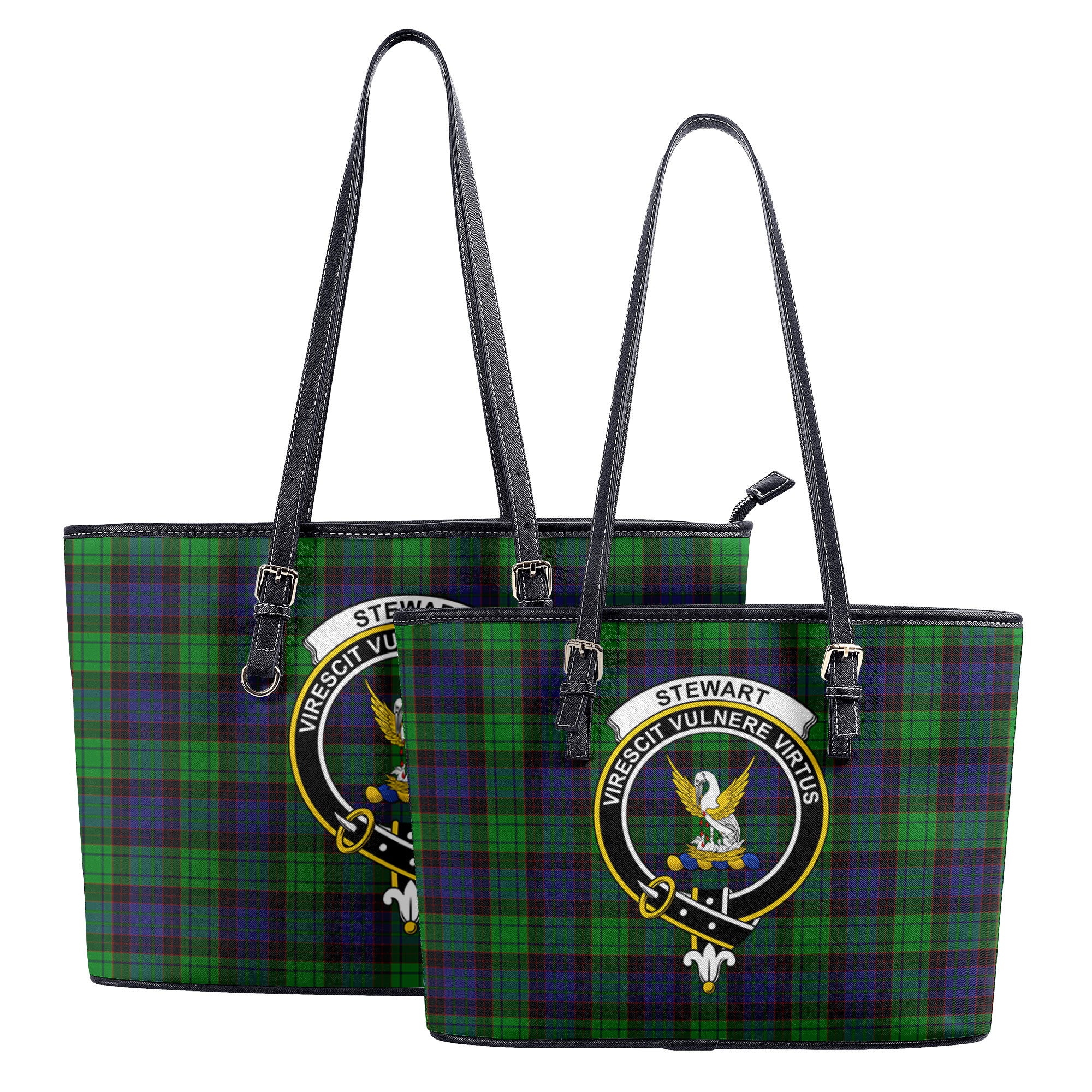 Stewart Old Modern Tartan Crest Leather Tote Bag