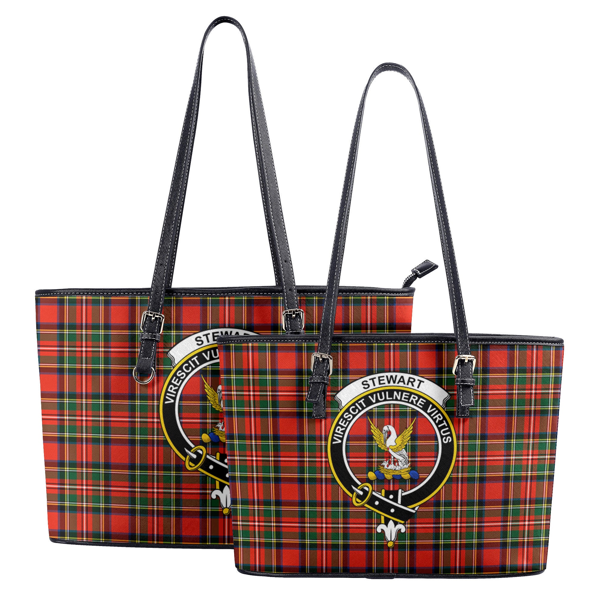 Stewart Royal Modern Tartan Crest Leather Tote Bag