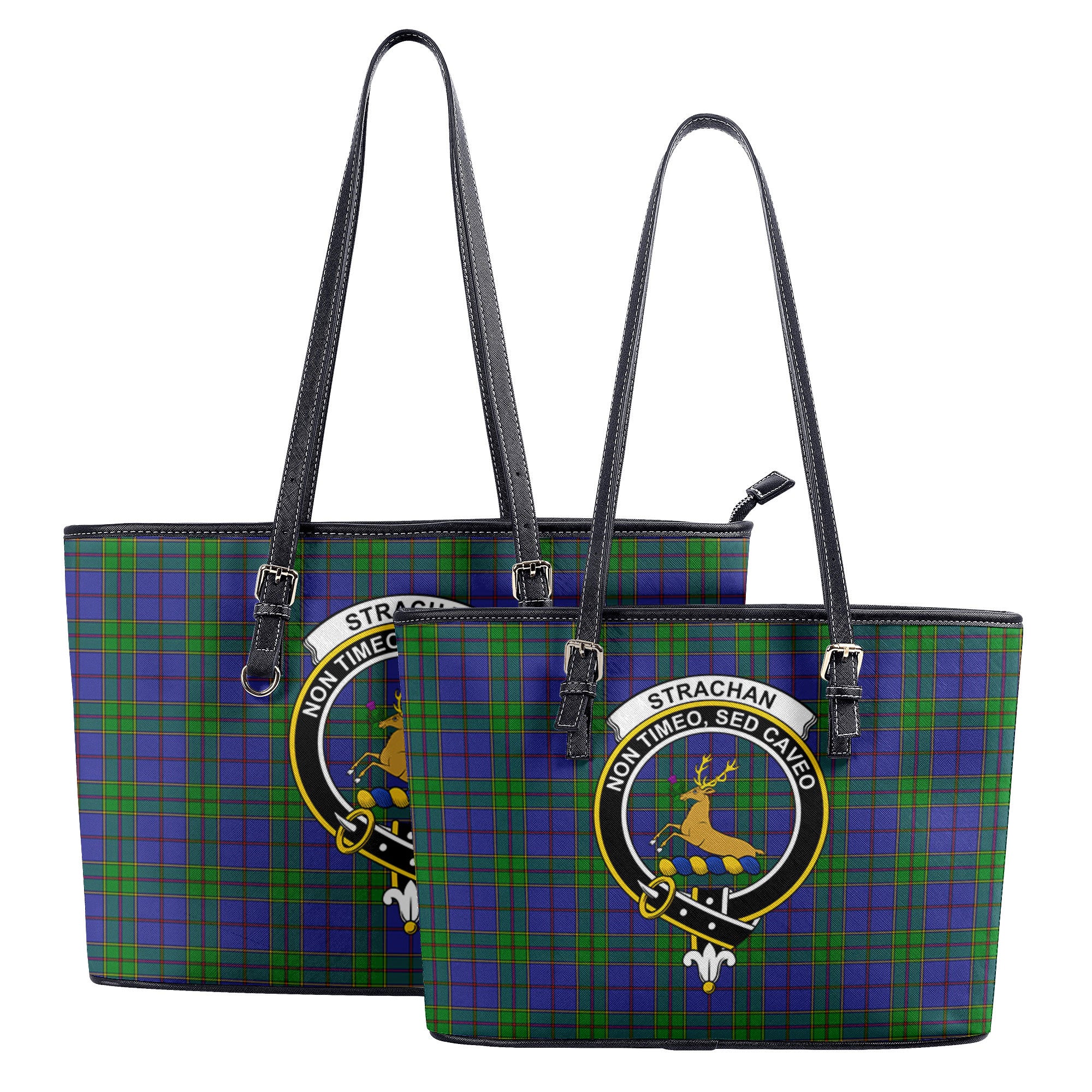 Strachan Tartan Crest Leather Tote Bag