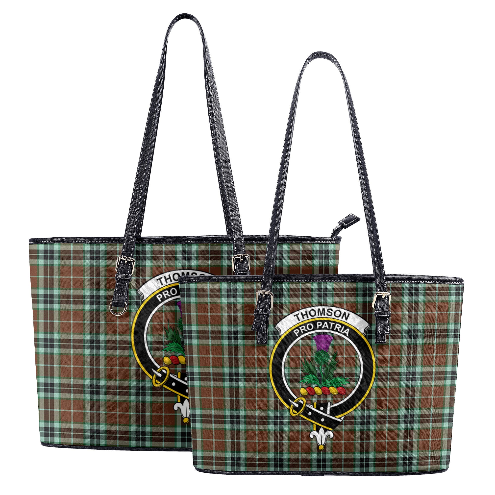 Thomson Hunting Modern Tartan Crest Leather Tote Bag