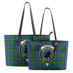 Turnbull Hunting Tartan Crest Leather Tote Bag