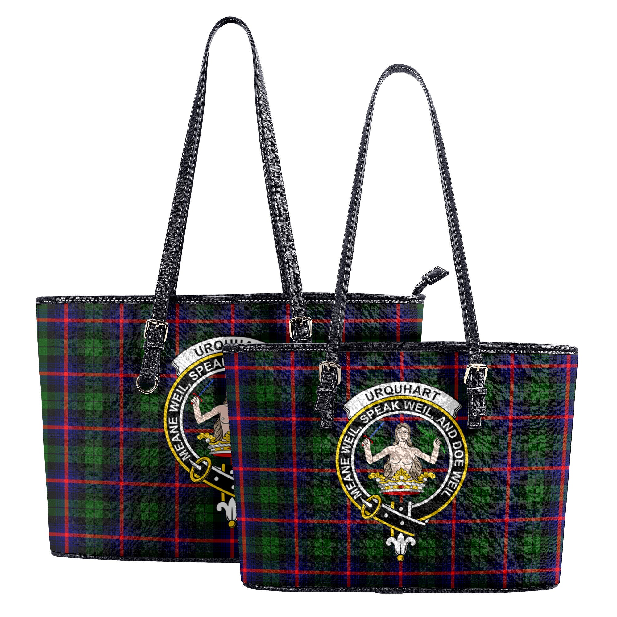 Urquhart Modern Tartan Crest Leather Tote Bag