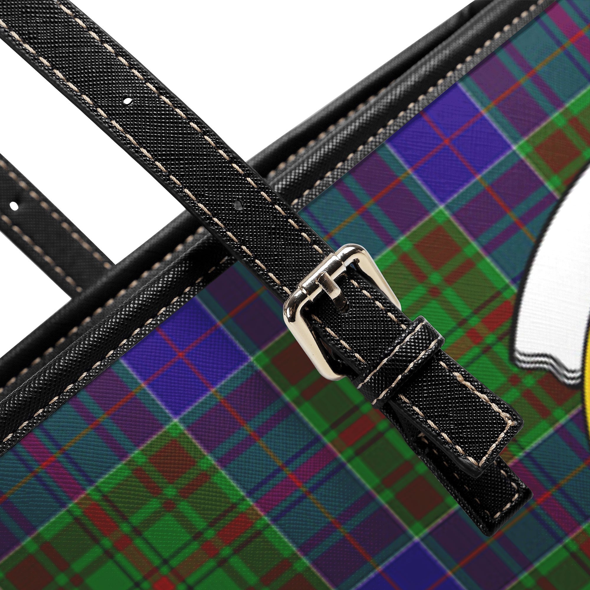 Adam Tartan Crest Leather Tote Bag