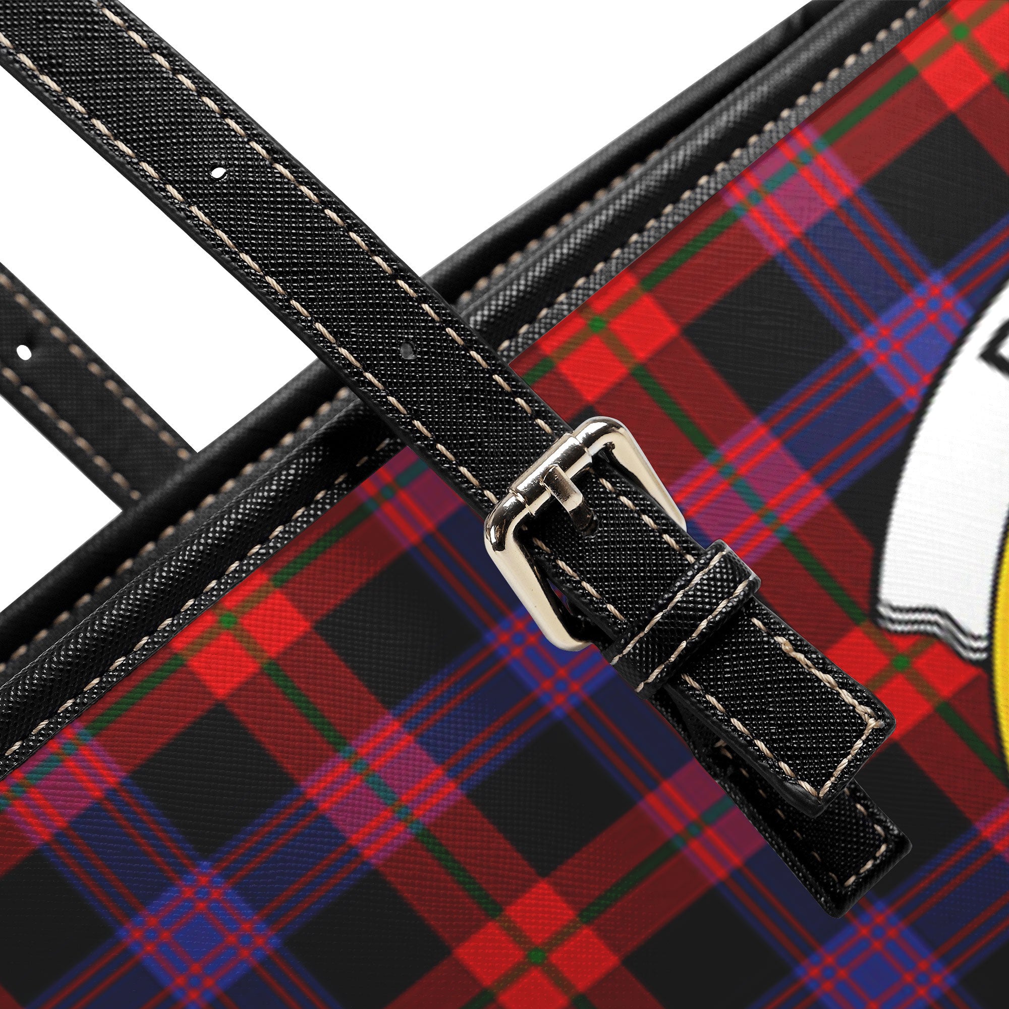 Broun Modern Tartan Crest Leather Tote Bag