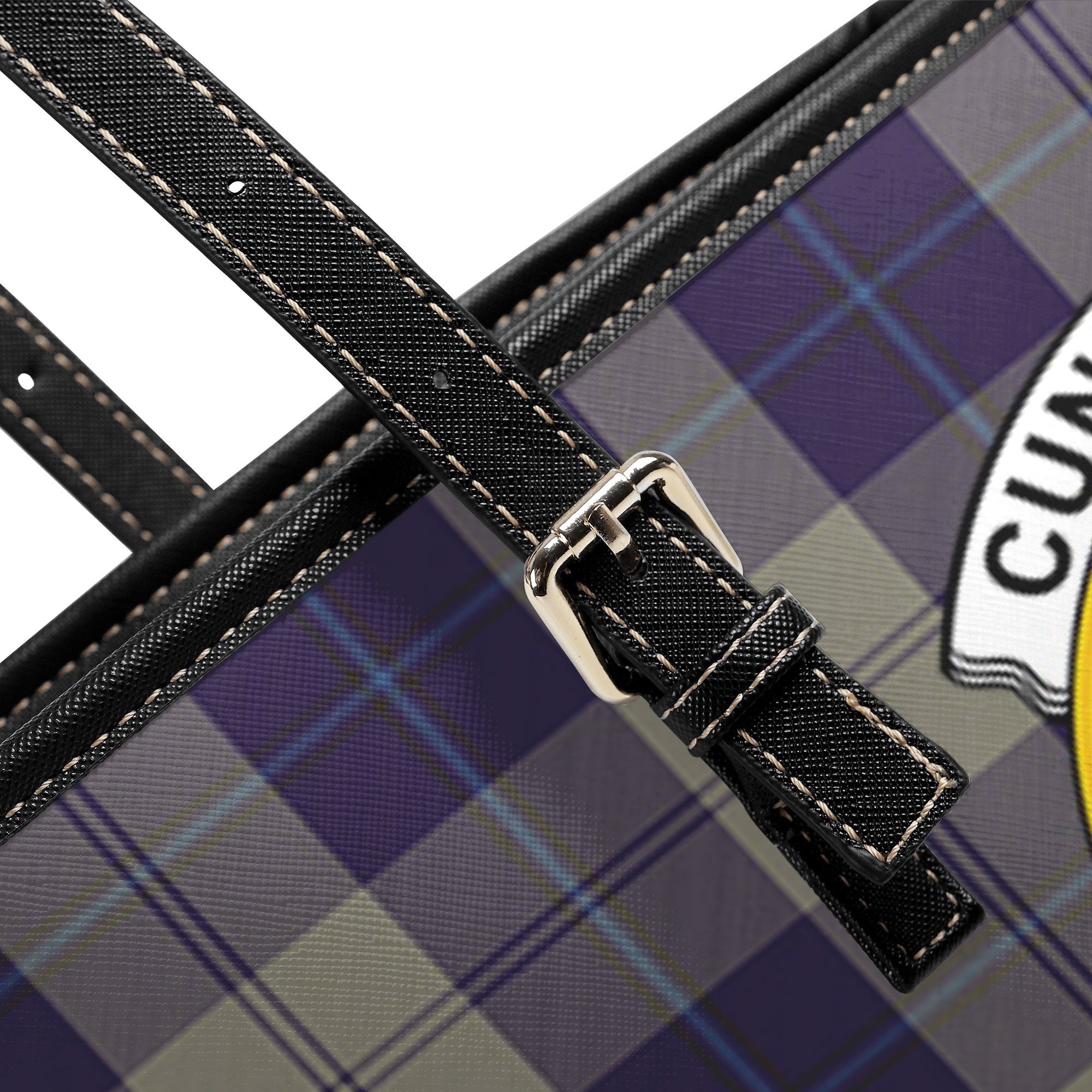 Cunningham Dress Blue Dancers Tartan Crest Leather Tote Bag