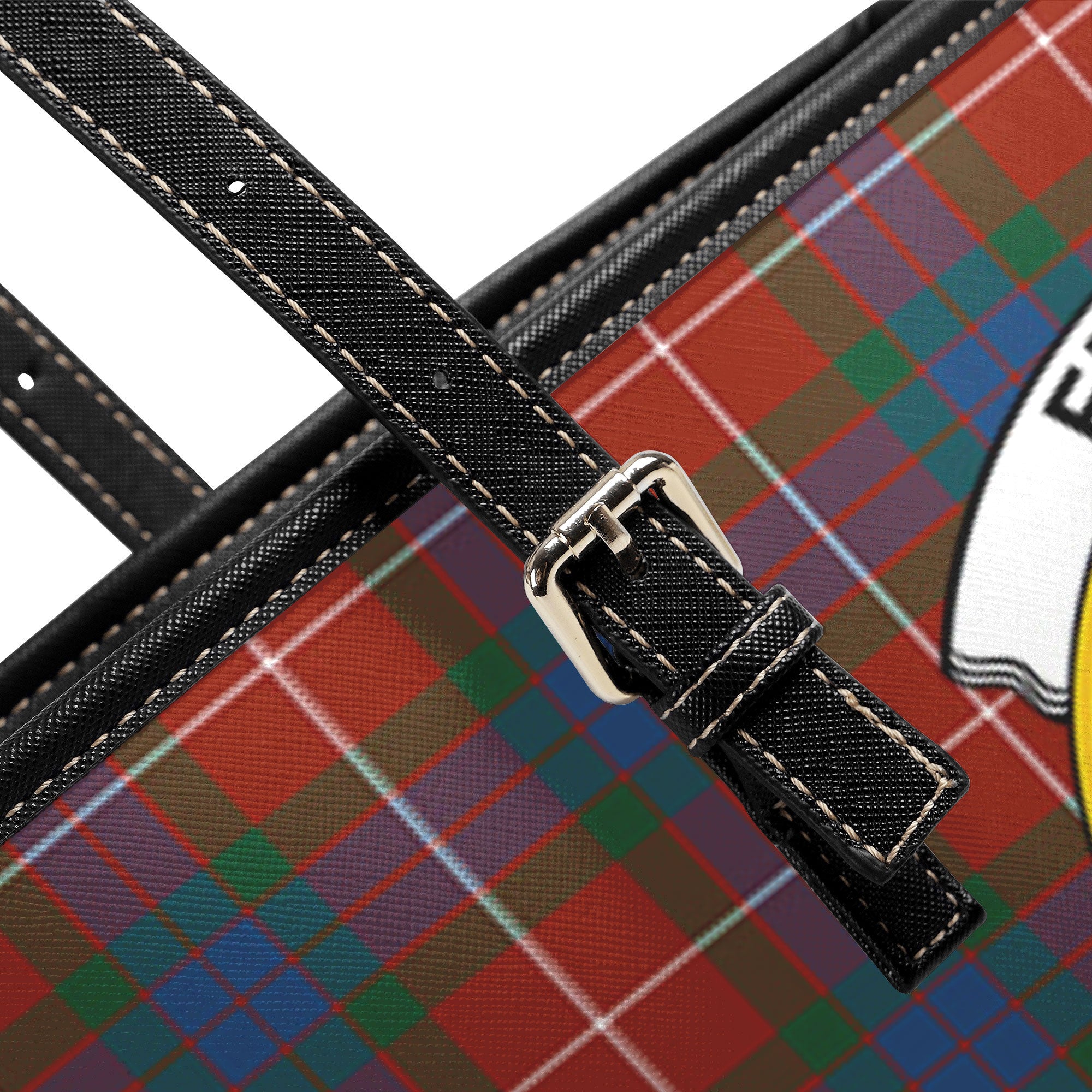 Fraser (of Lovat) Ancient Tartan Crest Leather Tote Bag