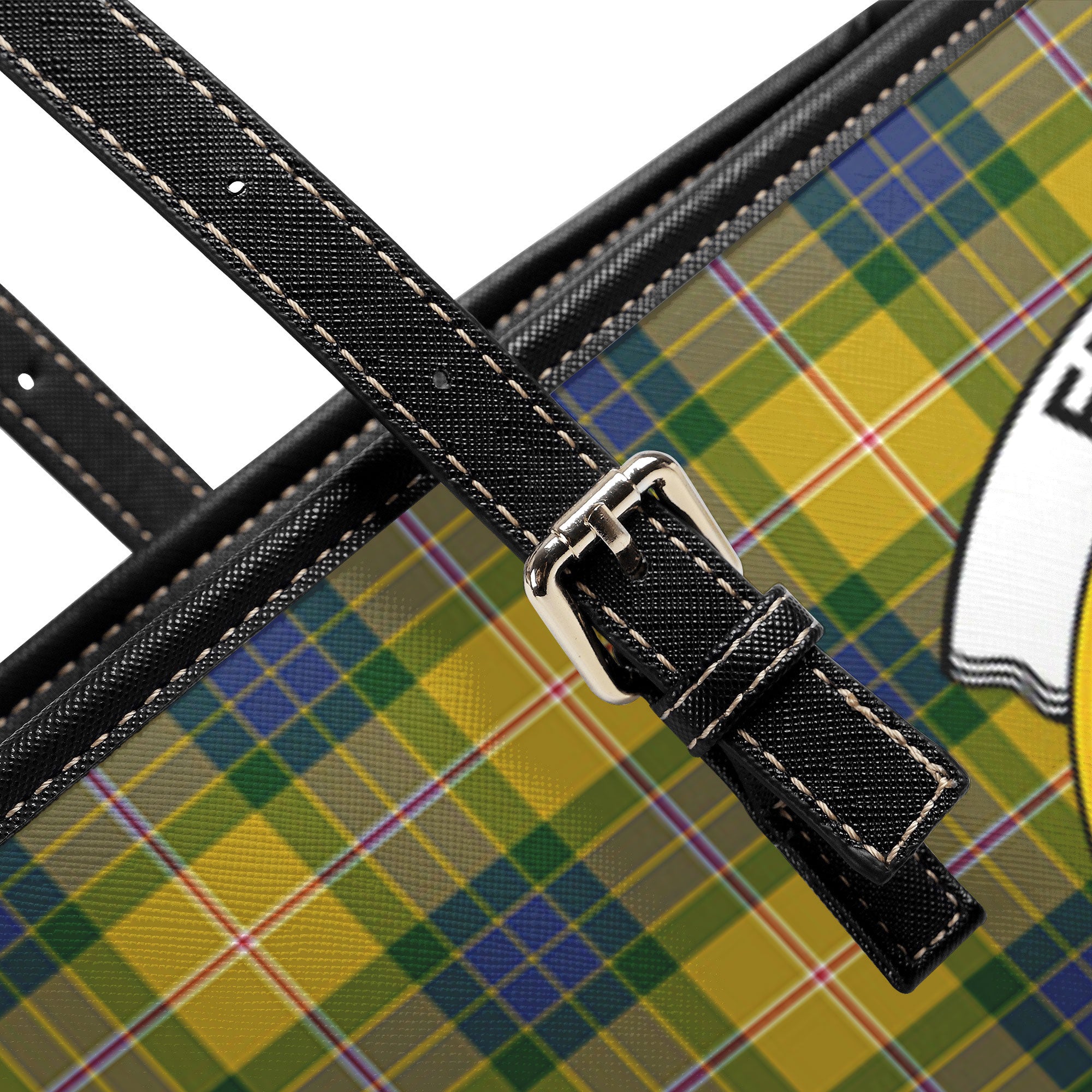 Fraser (of Lovat) Yellow Tartan Crest Leather Tote Bag