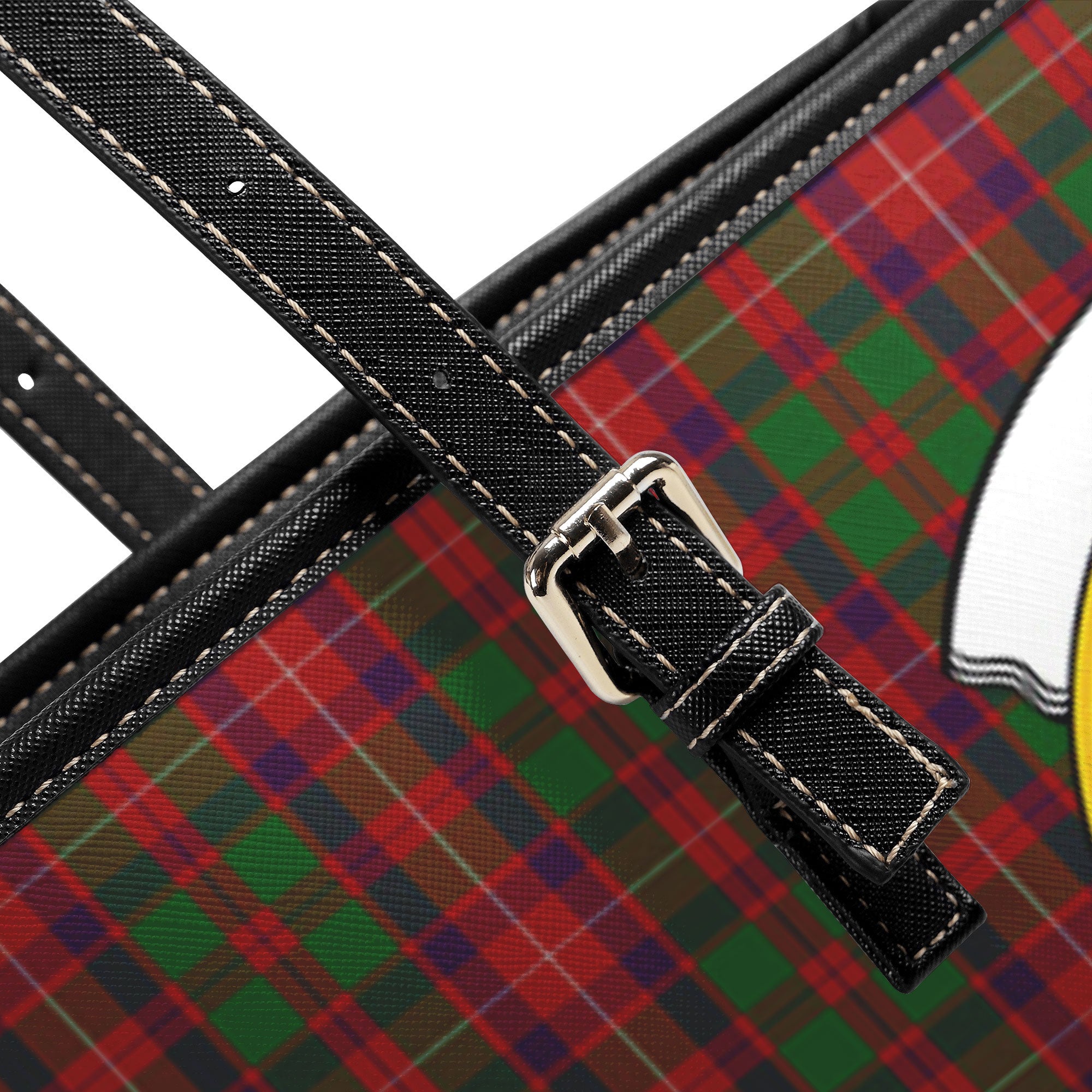 Ged Tartan Crest Leather Tote Bag