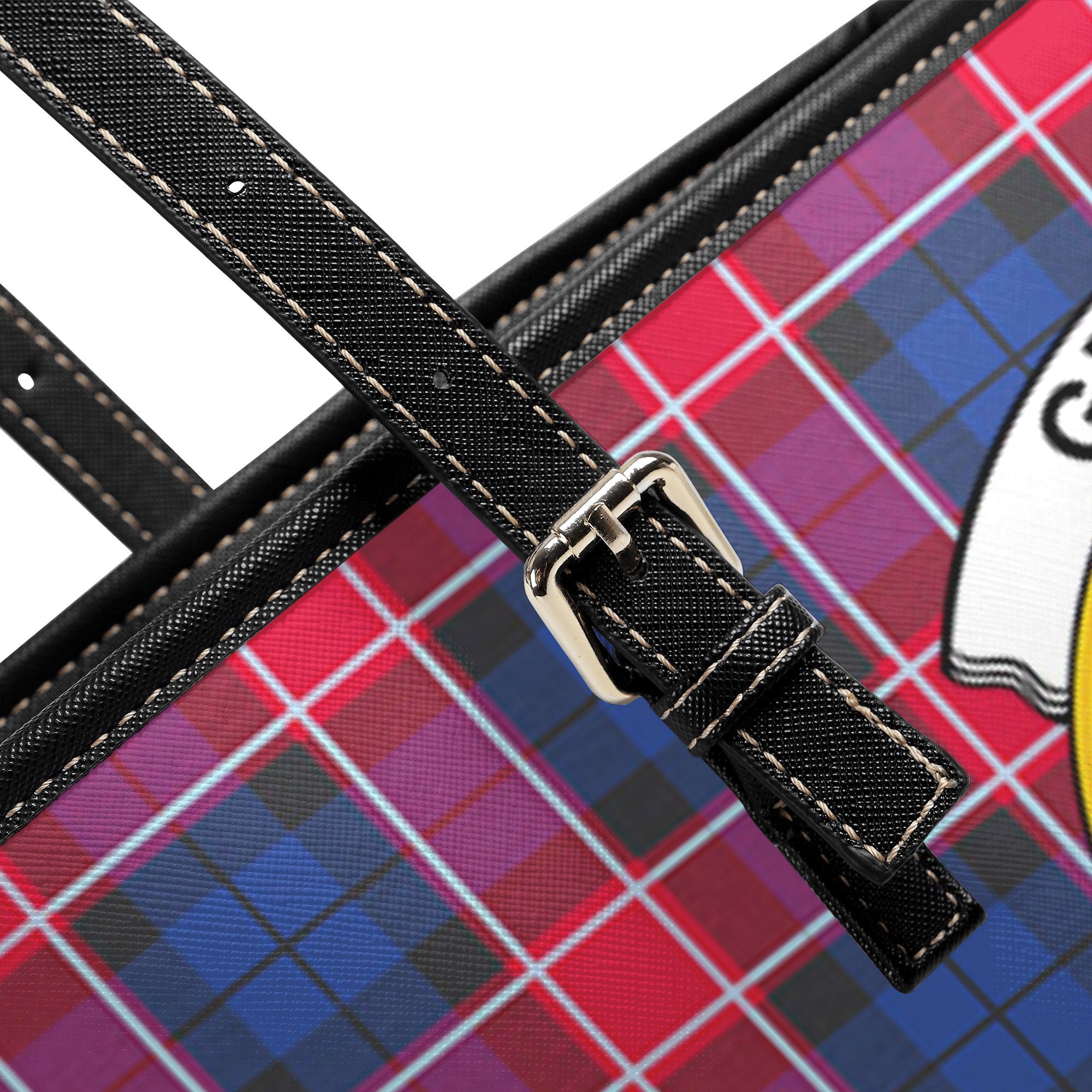 Graham of Menteith Red Tartan Crest Leather Tote Bag